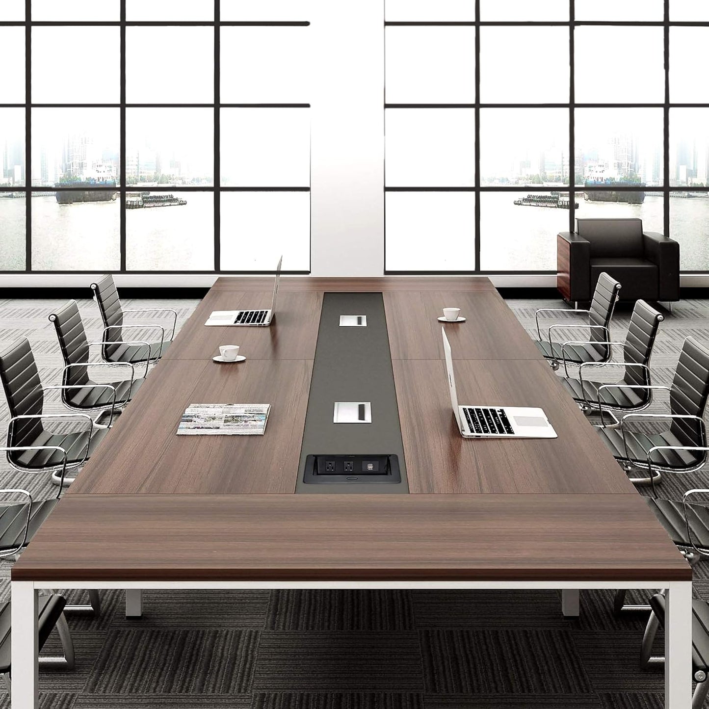 UL Listed Power Strip, Kungfuking Pop Up Power Cover Box Desktop Socket with Dual USB Charging Ports, Stainless Steel Receptacle Outlet for Conference Room Countertop (Black)