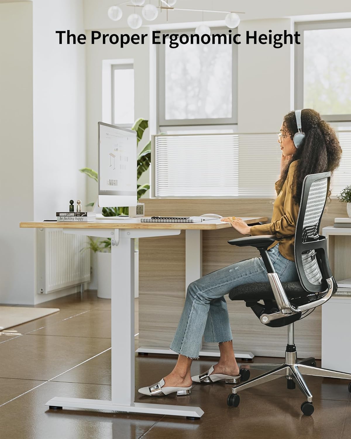 FEZIBO One-Piece Standing Desk Adjustable Height Stand up Home Office Desk, 48x24 Inch Electric Standing Computer Desk, with 4 Memory Presets, Fixable casters, Light Rustic