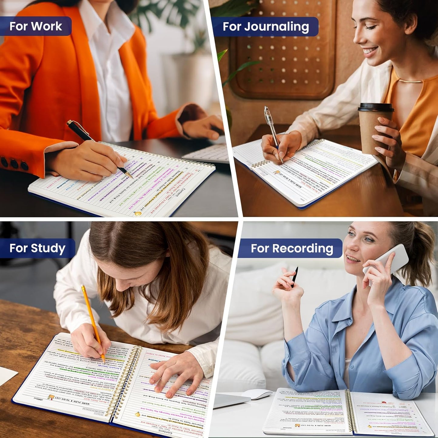 Taja Spiral Lined Notebook, 8.5"x11" Notebooks for Work, Large A4 Journal for Women & Men, College Ruled Journaling Notebook for Writing, Plastic Cover Spiral Journal, Cobalt