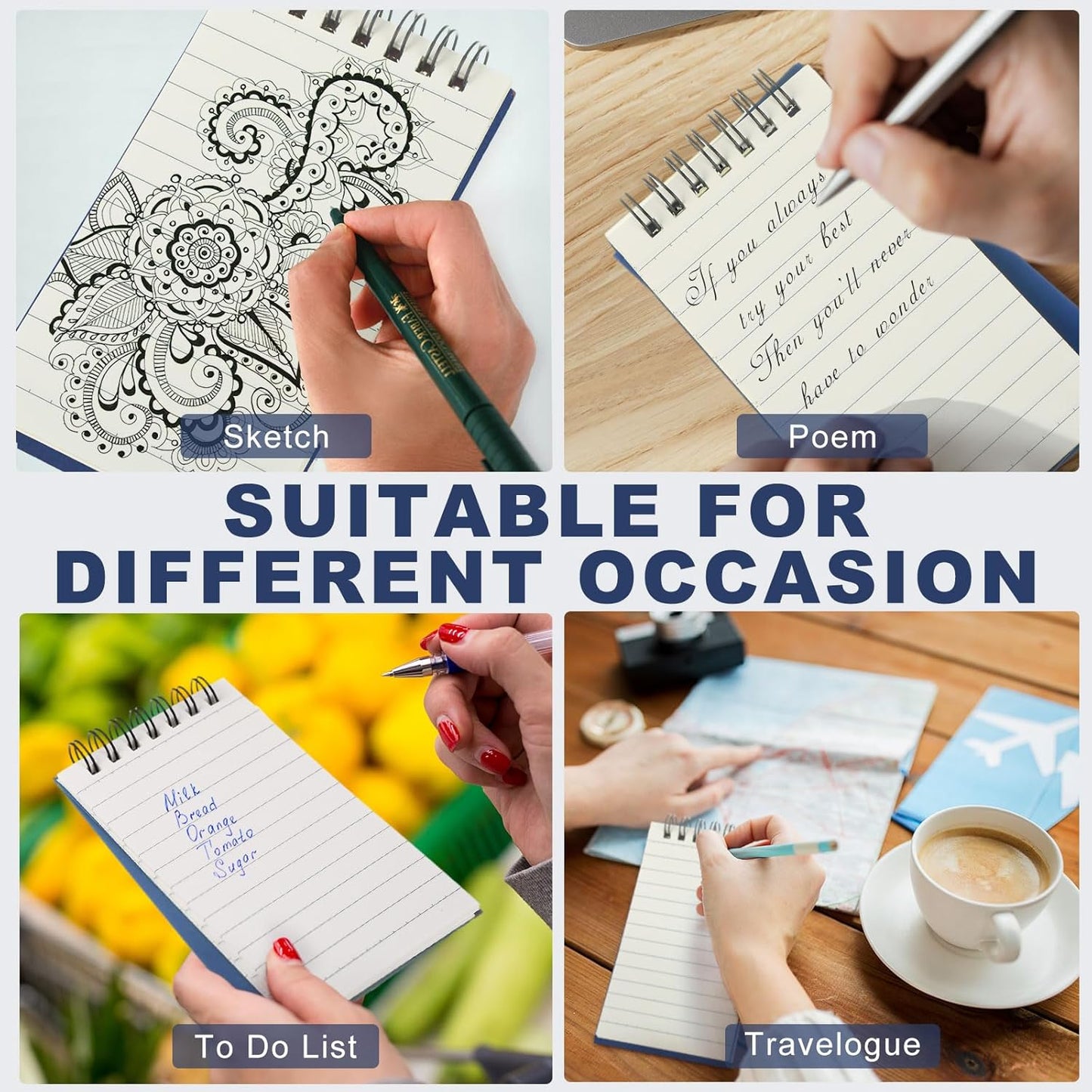 Tenceur 18 Pcs Pocket Notebook Bulk Small 3x5 Inch Spiral Notepads Mini Top Bound Notebook with Lined 120 Pages Ruled Memo Pads for Office College Nurse Essentials Back to School Gift (Blue)