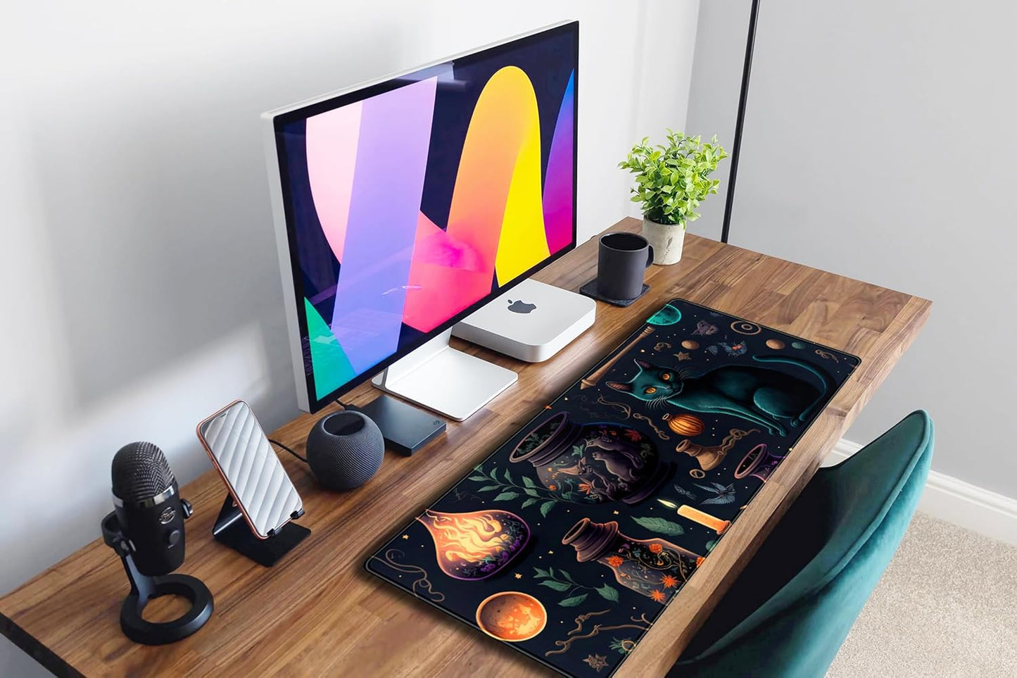 Cute Anime Cat Desk Mat Kawaii Cats Mouse Pad, XL Large Extended Gaming Desk Pad Mousepad, Women Desk Decor Pad Computer Laptop Keyboard and Wireless Mouse Mat with Stitched Edges 31.5x11.8 in