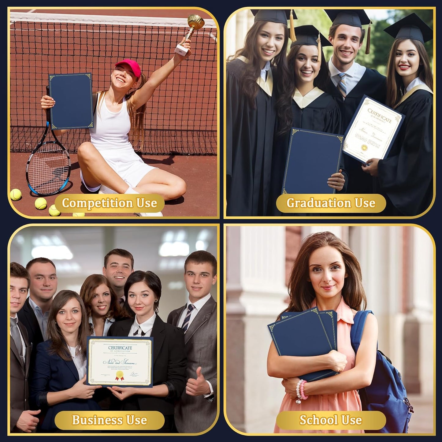 Ndsox 30 Packs Certificate Holders Navy Blue Diploma Covers Gold Foil Border - 350GSM Graduation Diploma Holders for Letter Size 8.5" x 11" Award Certificate Paper, Cardstock, Business Documents