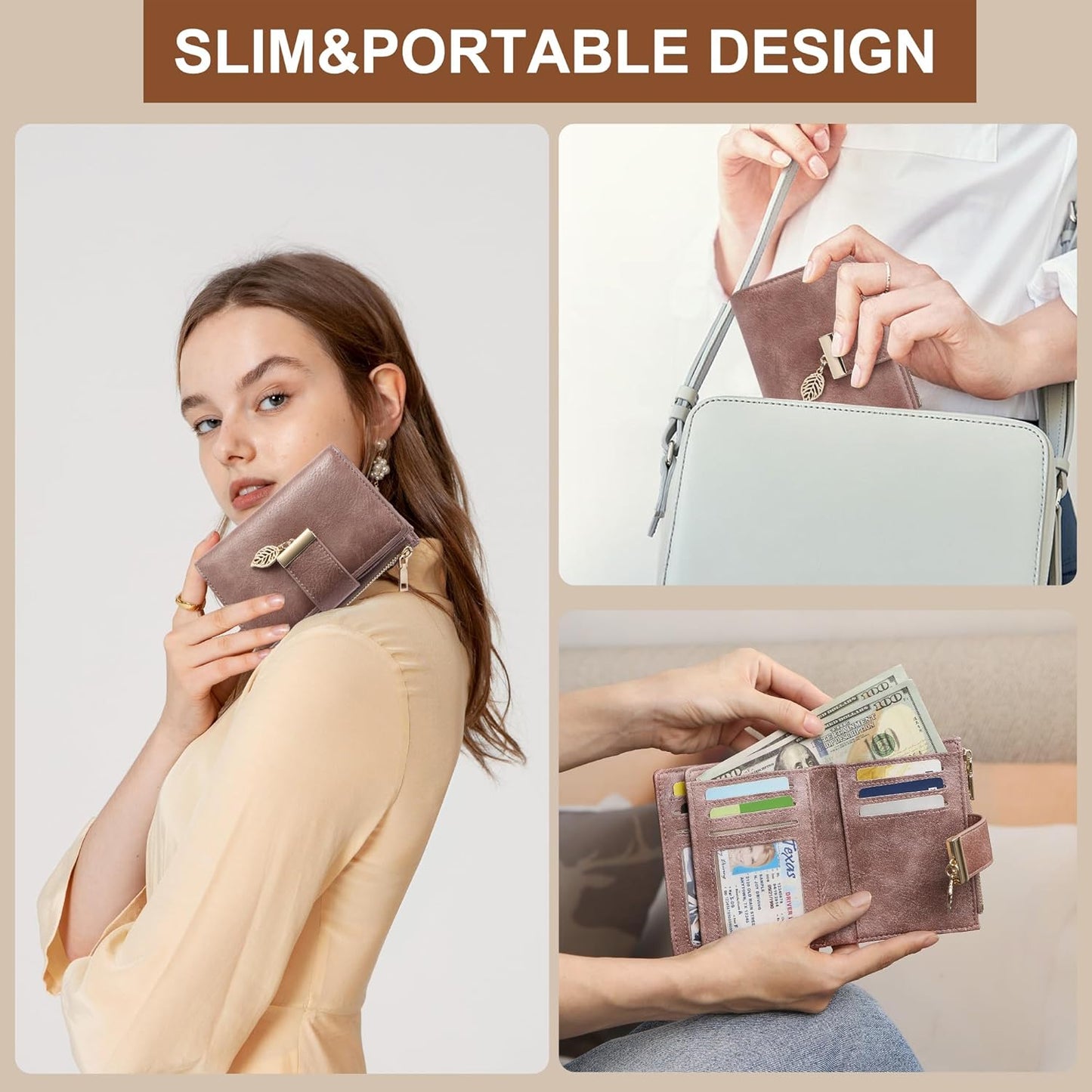 Small Wallet Women RFID Blocking Leather Bifold Wallet Credit Card Holder for Women Ladies Compact Wallet Mini Purse With Zipper Pocket