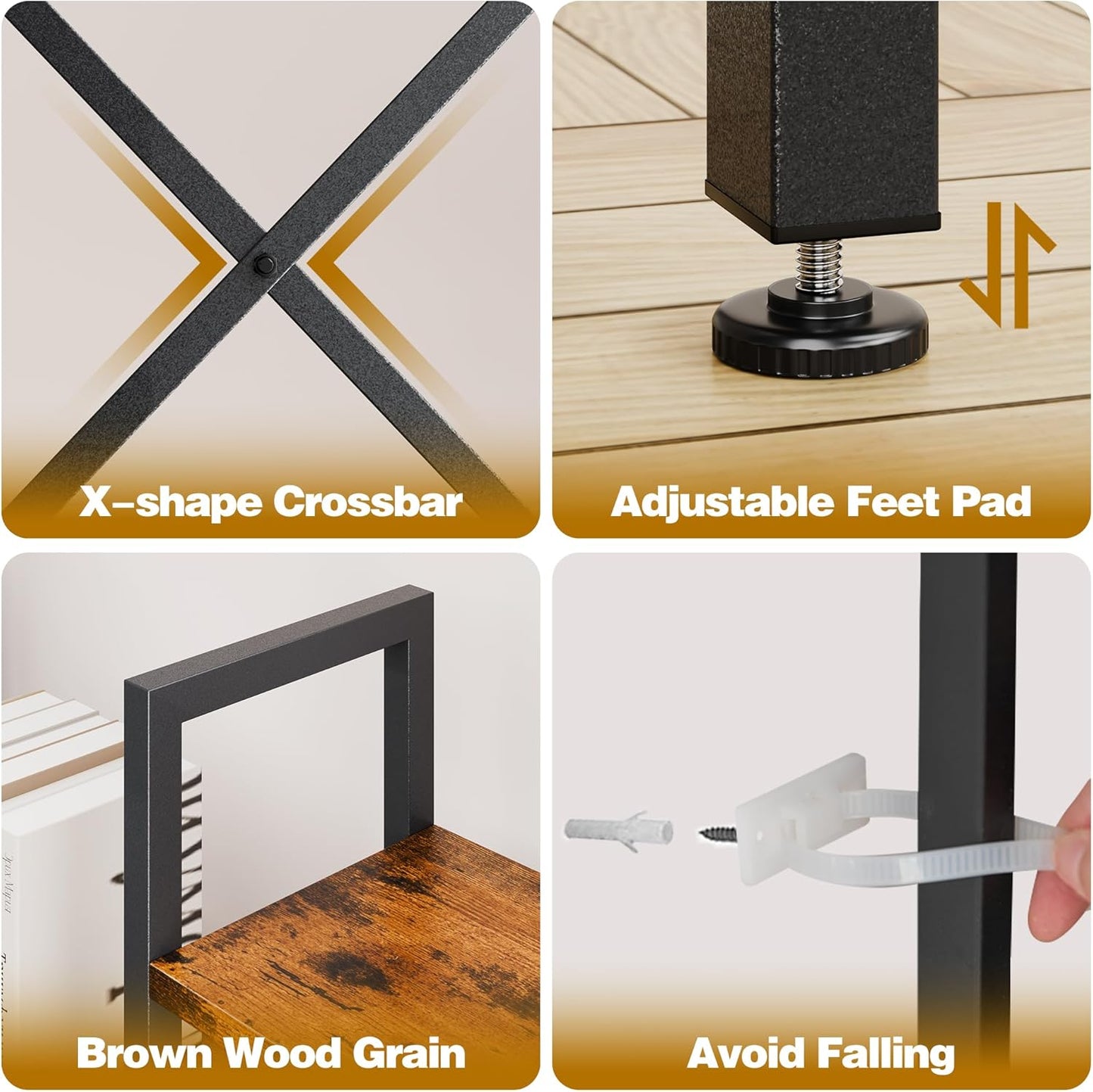 Shintenchi Triple Column 5 Tier Bookshelf, Industrial Large Bookcase with 14 Open Display Shelves, Large Etagere Bookshelf,Wide Book Shelf Book Case for Home & Office, Rustic Brown