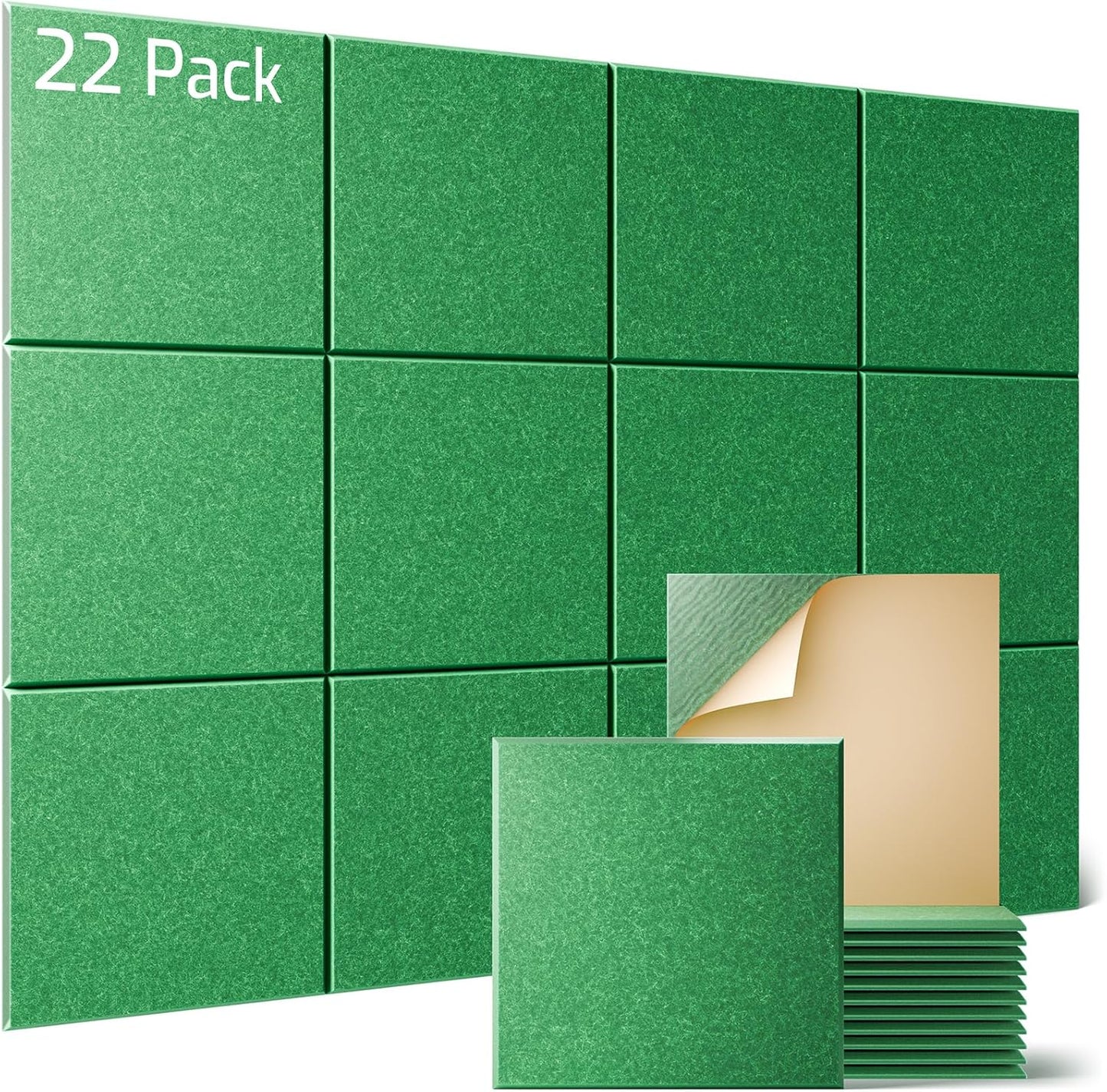 Sonicism 22 Pack Acoustic Wall Panels with Self-Adhesive, 12" X 12" X 0.4" Sound Proof Foam Panels, Decorative Soundproof Wall Panels, Sound Proof Absorbing Tiles for Home & Offices, Forest Green