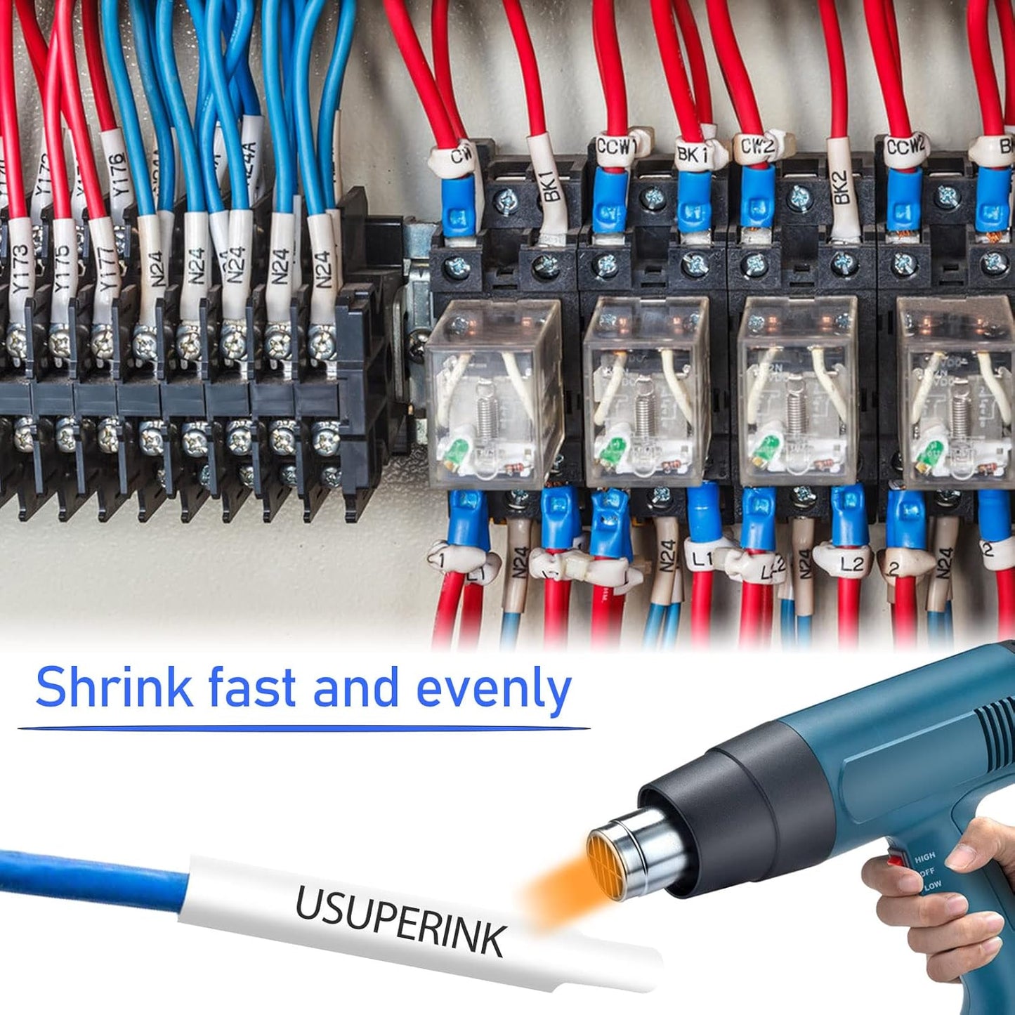 USUPERINK 5 Pack Compatible for Brother Ptouch HSe-211 HSe211 HS-211 HS211 Black on White (0.23''x 4.92ft) Heat Shrink Tube Label Tape use in PT-D400 PT-D450 PT-E300 PT-E500 H300 Label Maker