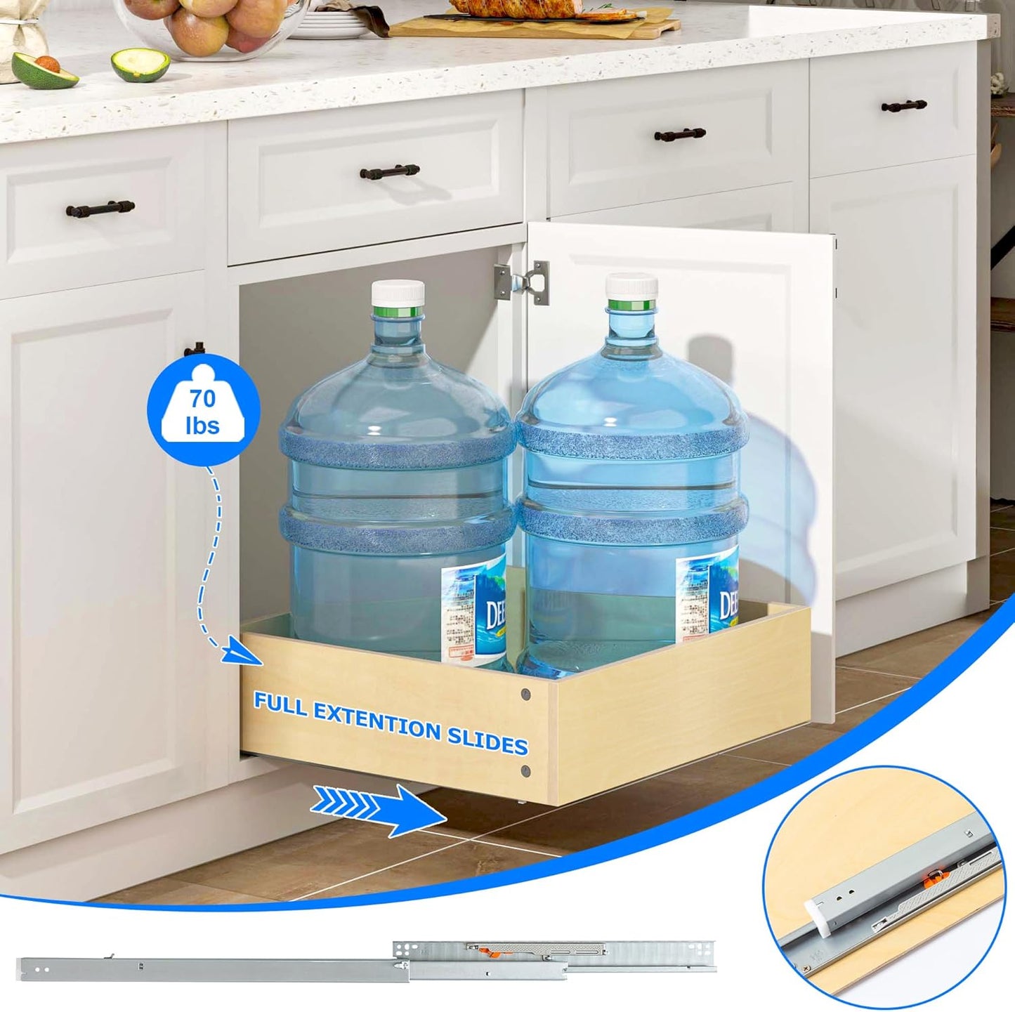 WelFurGeer Soft Close Pull Out Drawers for Cabinets, 20" W x 22" D Pull Out Cabinet Organizer, Bottom Mount Cabinet Roll Out Drawers, Durable Pullout Drawer for Home & Kitchen Organization