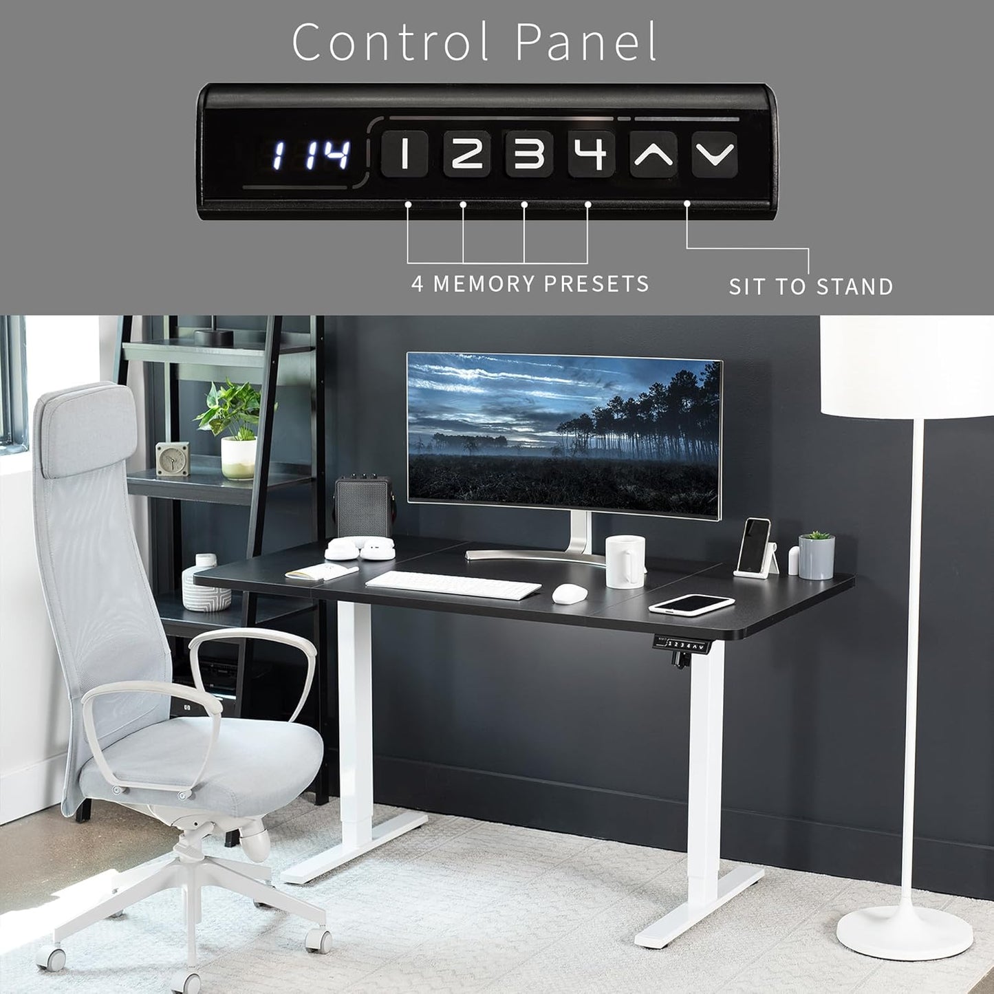 VIVO Electric 60 x 30 in Standing Desk, Memory Height Adjustment, 1B Series, Black Top White Frame, DESK-KIT-1W6B-30