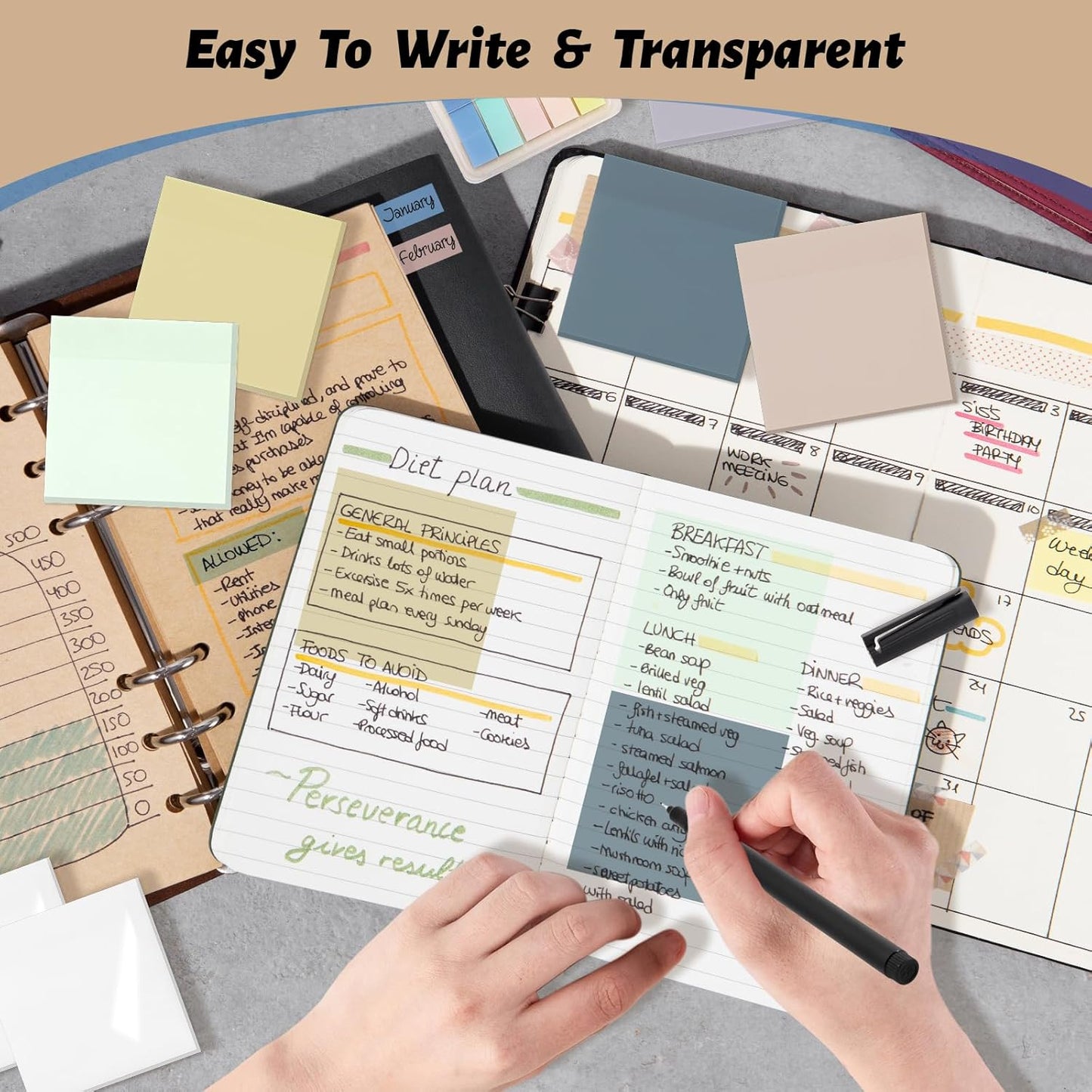 SYMDROMIA Transparent Sticky Notes, 3"x3" Clear Sticky Notes, Post Translucent with See Through Self-Adhesive Sticky Pads for Office School College Supplies, 800 Sheets Soft Morandi