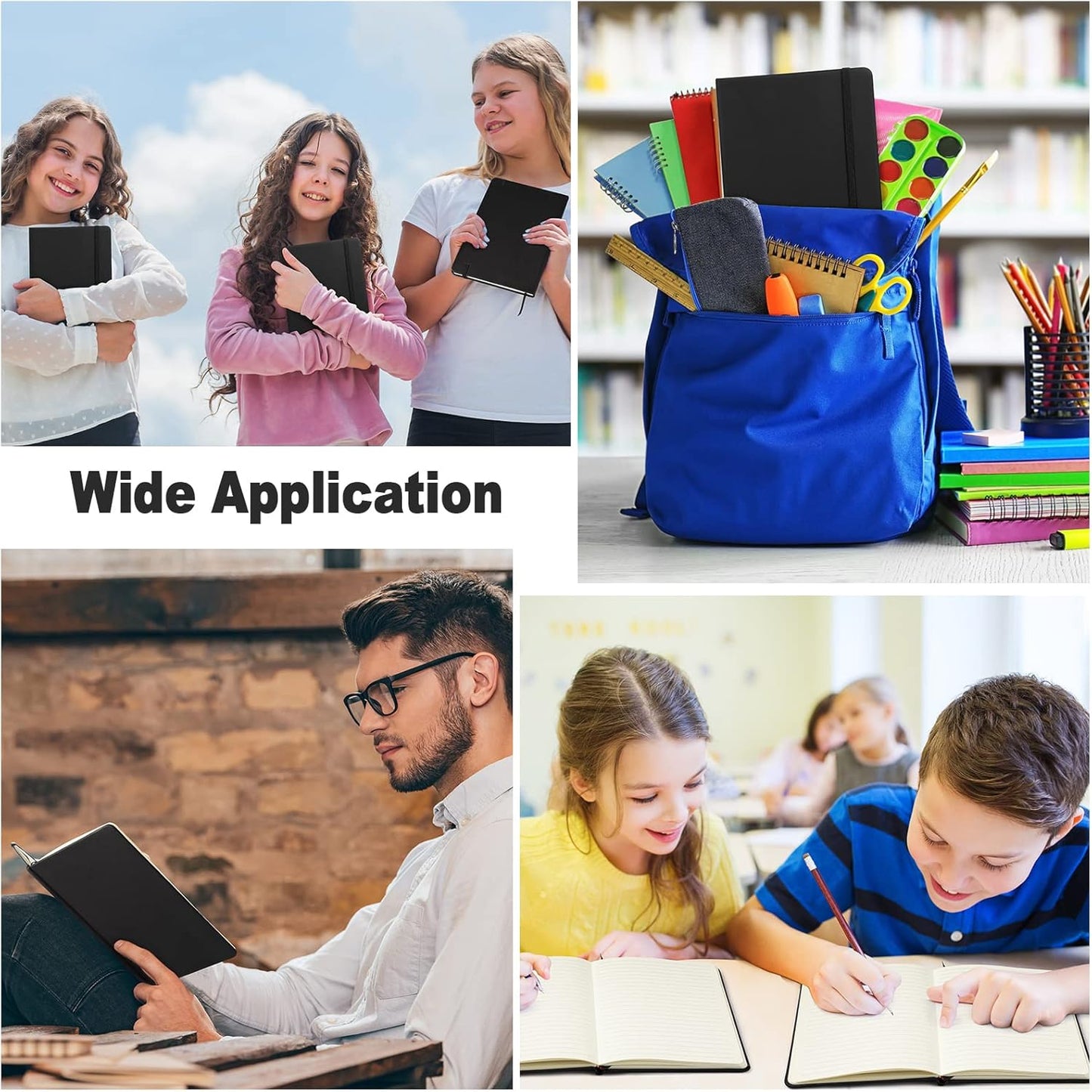 Honoson 20 Pack Lined Journal Notebooks A5 Hardcover Executive Notebook 5.5" x 8.3" PU Leather Wide Ruled Journals Bulk with Elastic Band for Home Business Office School Supplies(Black)