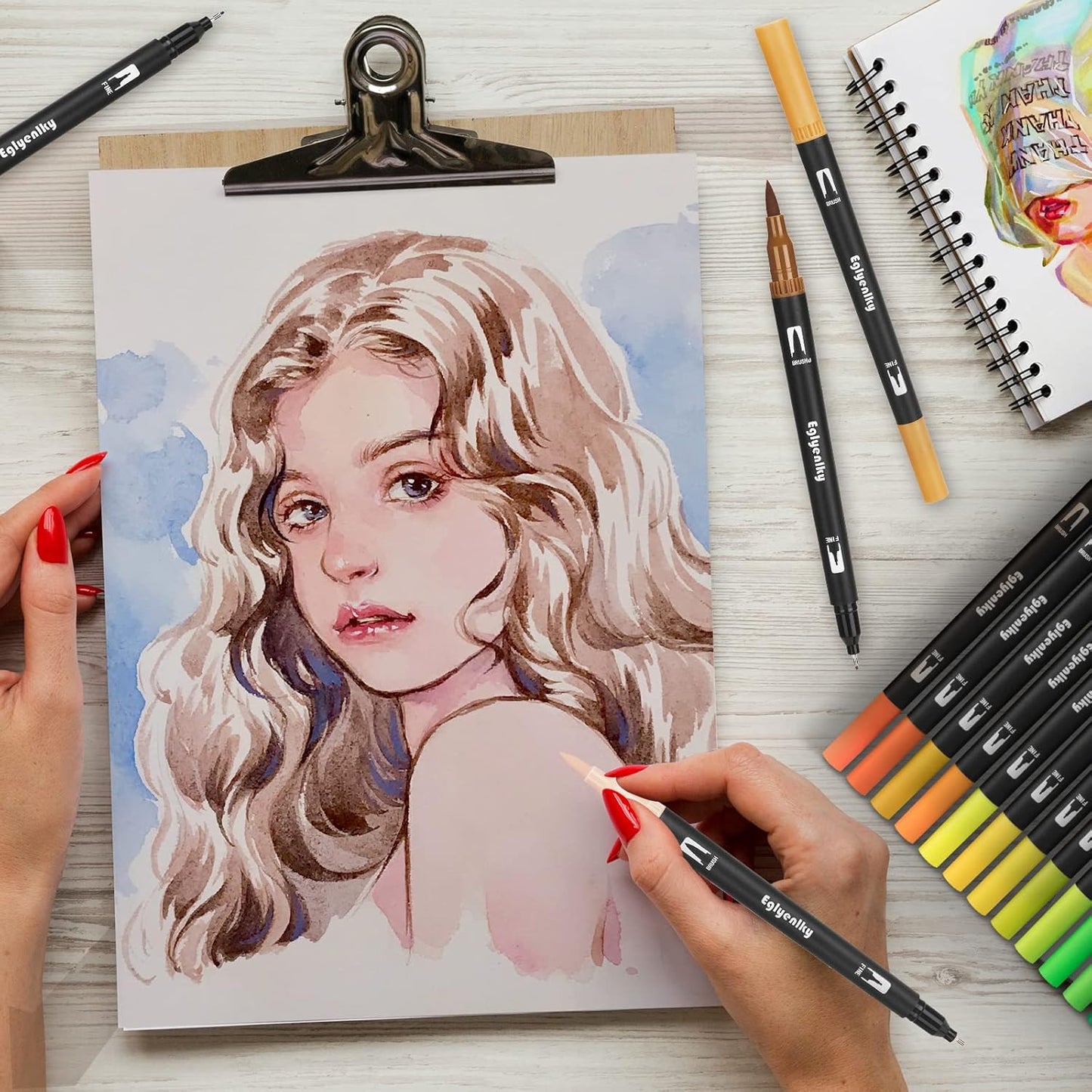 60 Coloring Pens for Adult Coloring Books, Dual Tip Brush Pens, Felt Markers with Fine and Brush Watercolor Marker Set for Kid Adult Artist Drawing