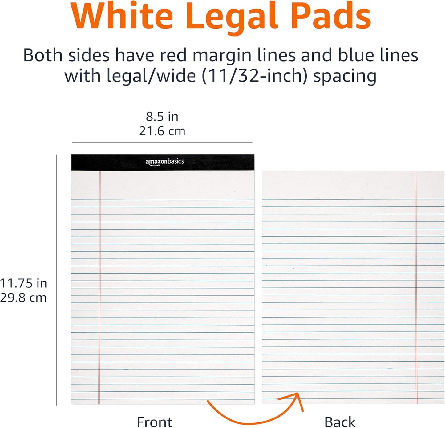 Amazon Basics Wide Ruled Lined Writing Note Pads, 8.5 inch x 11.75 inch, White, 12 Count (12 Pack of 50)