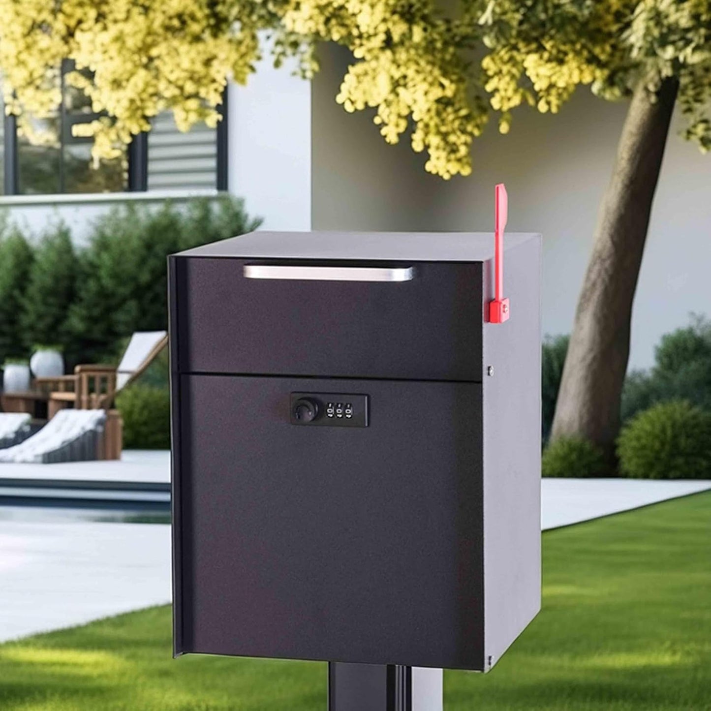 Post Mount Locking Mailbox with Code Lock - Large Capacity Security Password Metal Lock Mailbox - Waterproof Vertical Drop Mail Box Outdoor