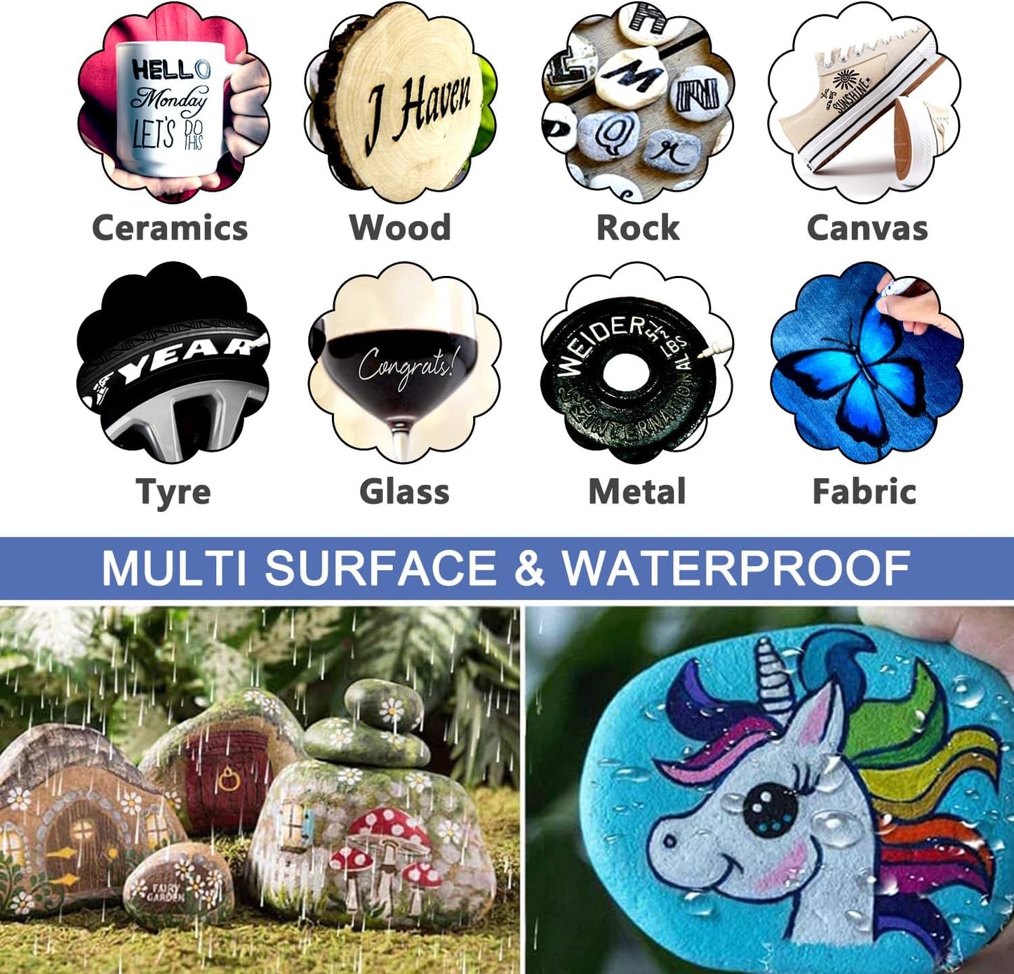 TFIVE Paint Markers Pens Set, 28 Color Oil-Based Permanent Paint Marker, Medium Tip, Quick Dry and Waterproof Pen for Rock Painting, Ceramic, Wood, Fabric, Plastic, Canvas, Glass, Mugs