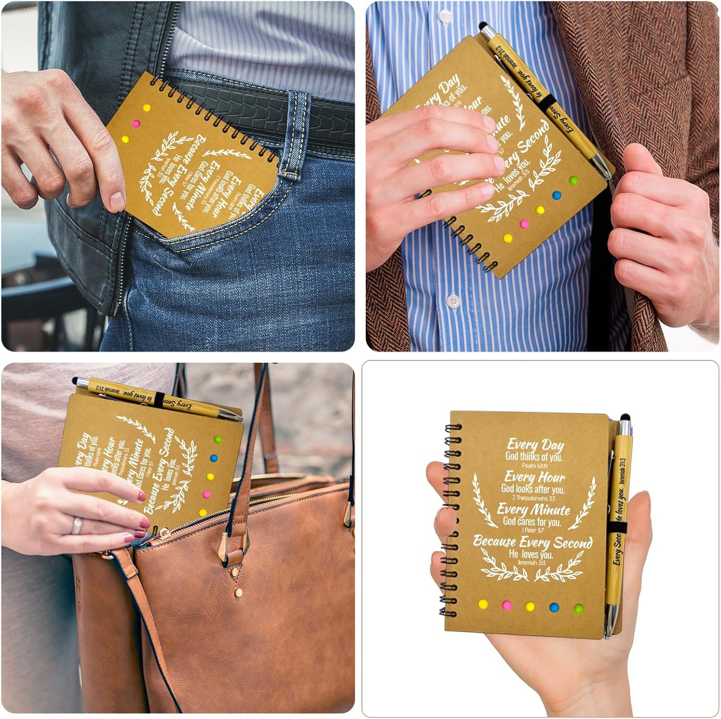 400 Pcs Bulk Fathers Day Christian Gifts Prayer Journal for Woman - 200 Set Religious Notepad with Christian Pen - Bible Notebook - Church Gifts for Inspirational, Bible Study, Devotions ( Brown )