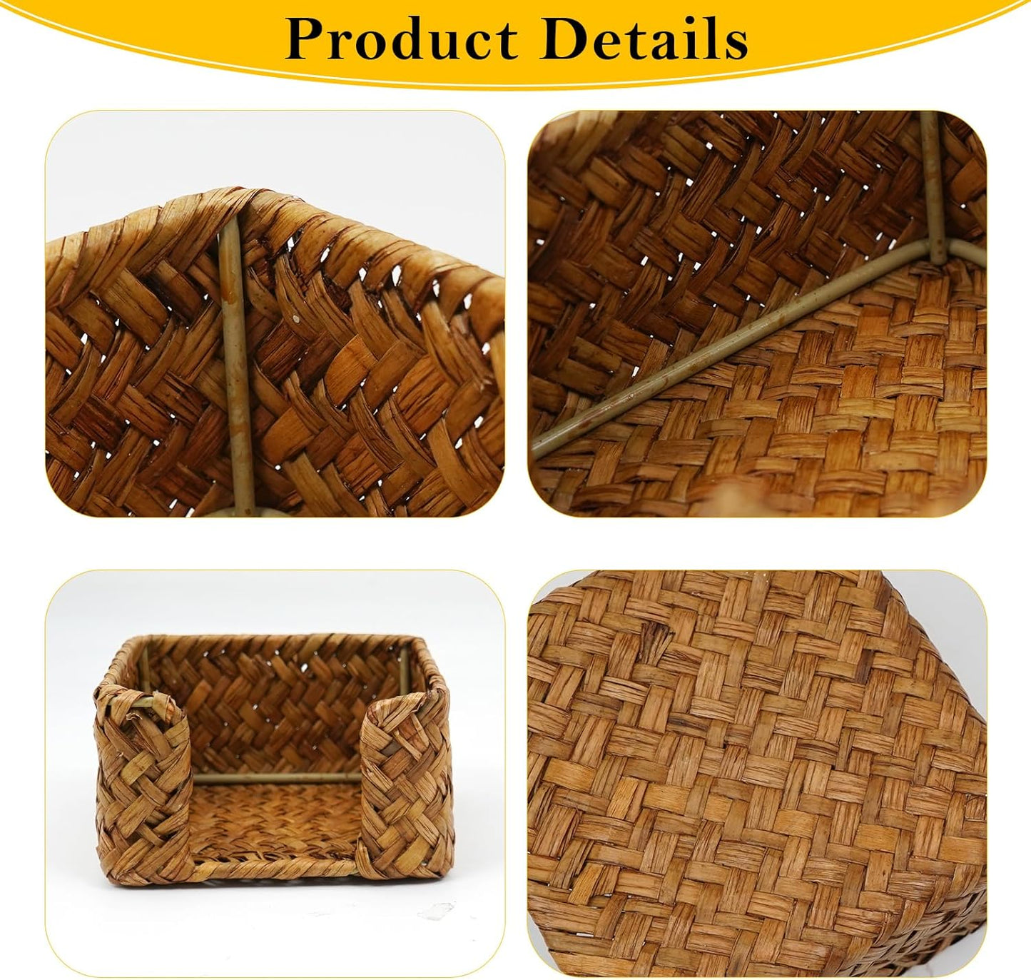 Sticky Note Holder Seagrass Post It Note Dispenser, 3 x 3 Inch Woven Sticky Note Dispenser, Farmhouse Post It Holder for Desk Home Office Decor, Caramel