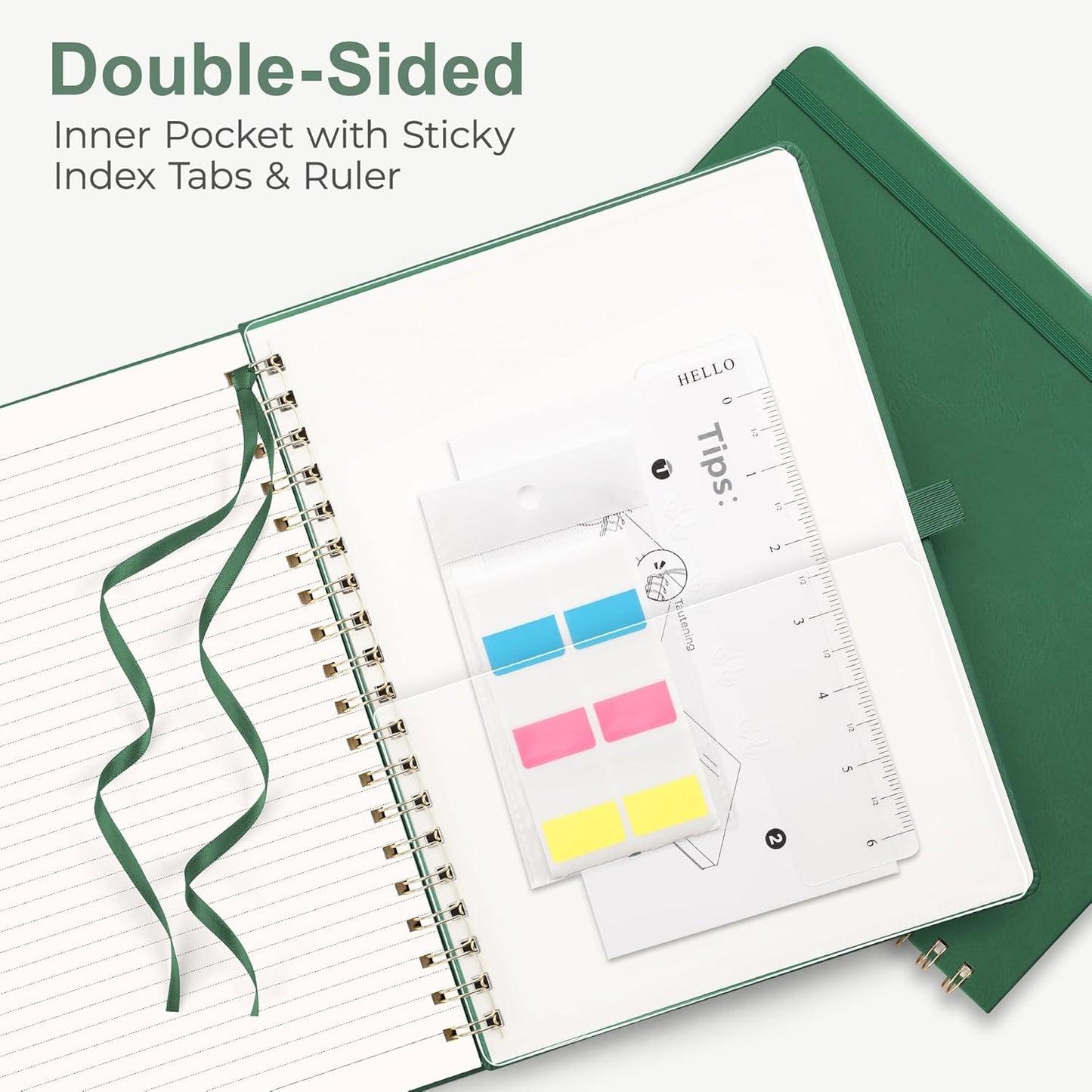 RETTACY Spiral Journal Notebook, 110 Numbered Pages, A4 Large Size (8.5'' x 11''), for Men & Women, Journaling, Writing, Work & Office, Leather Hardcover, 100 GSM Thick Paper (Dark Green)