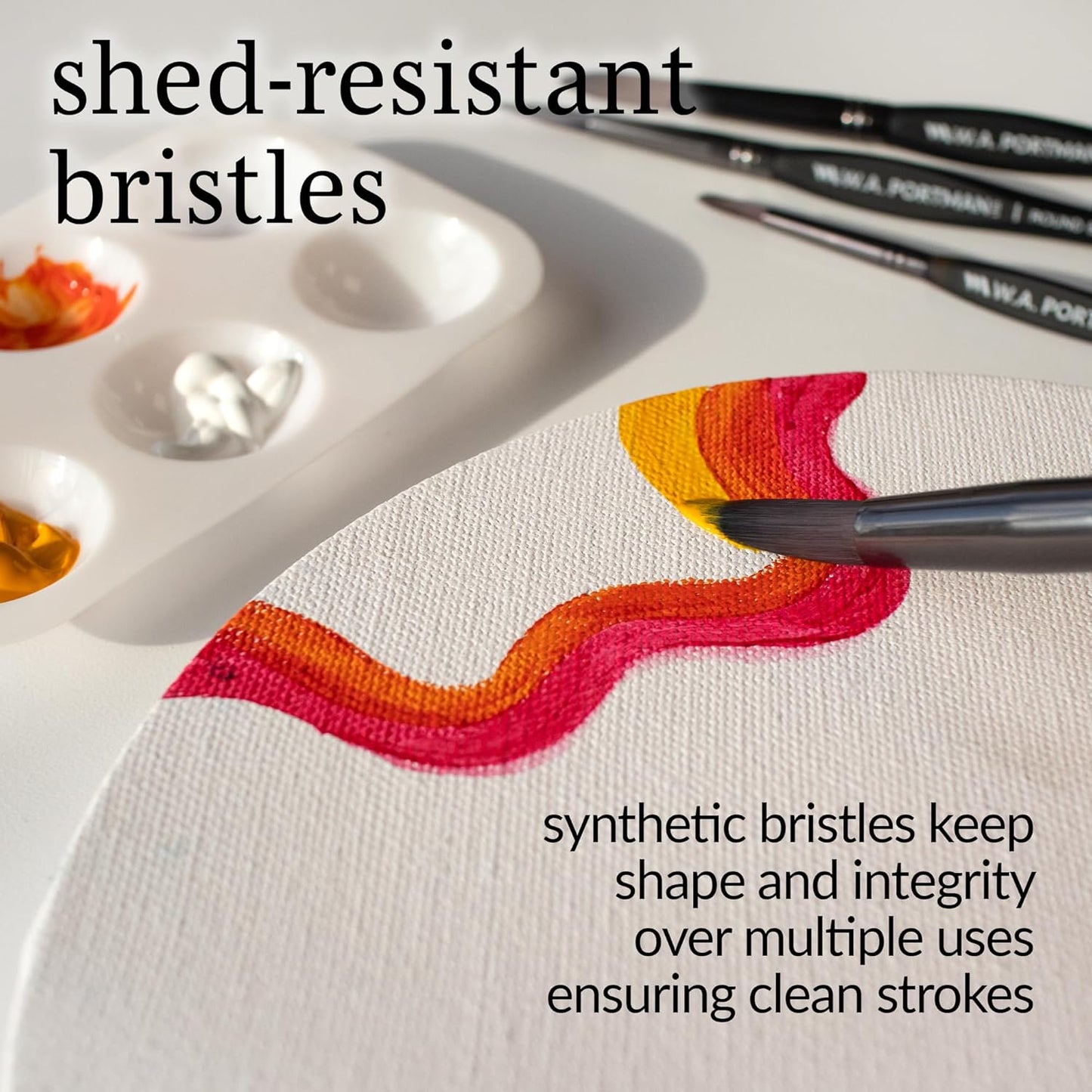 WA Portman Round Acrylic and Watercolor Paint Brushes 4pc Set - 100% Vegan, Cruelty-Free Round Paint Brushes for Acrylic Painting and Watercolor Painting with Triangular Comfort Grip