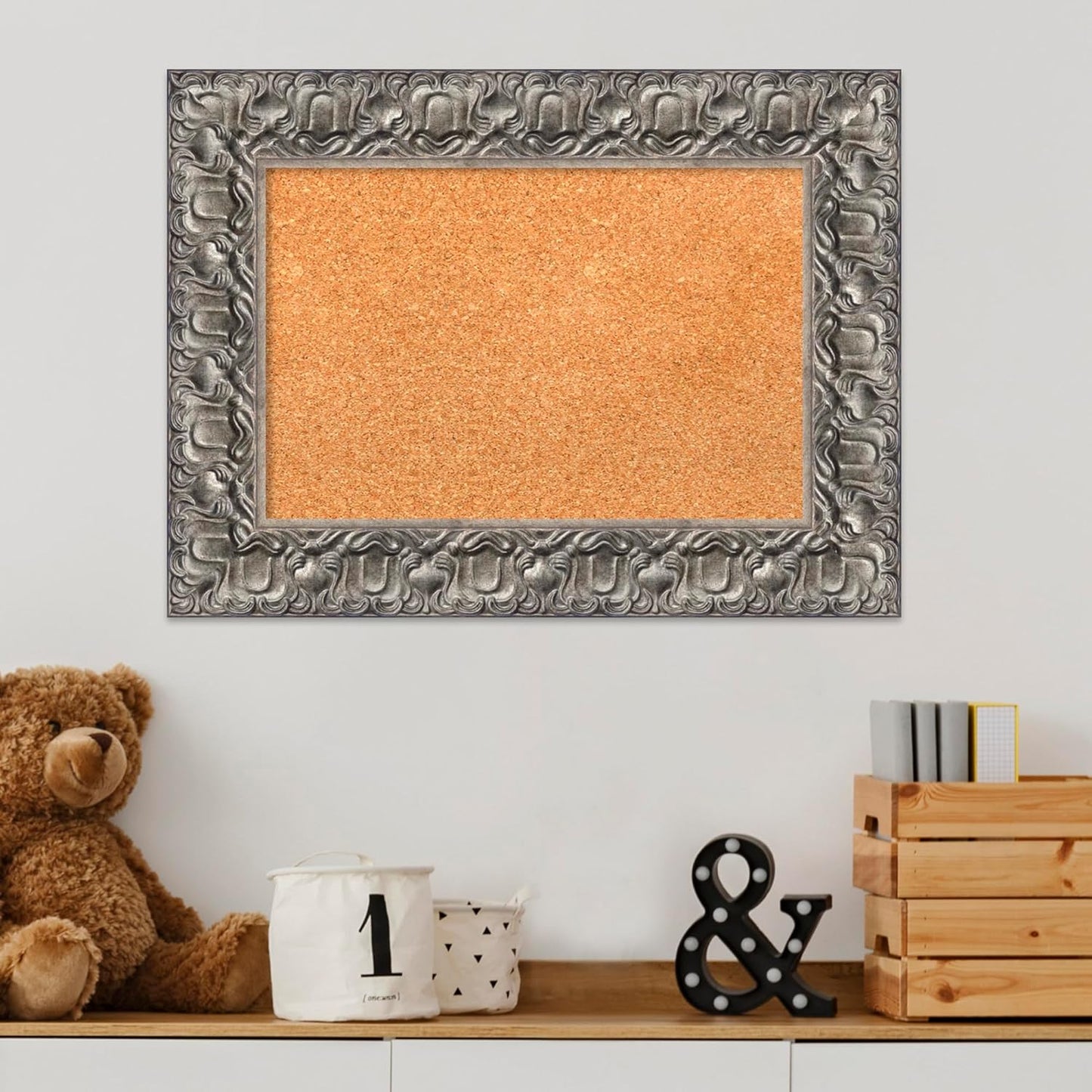 Amanti Art Natural Cork Board for Wall, 18x24 Vision Board with Silver Wood Frame, Small Corkboard Office Decor for Home Organization, Traditional Corkboard Pinboard to Display Items for Home