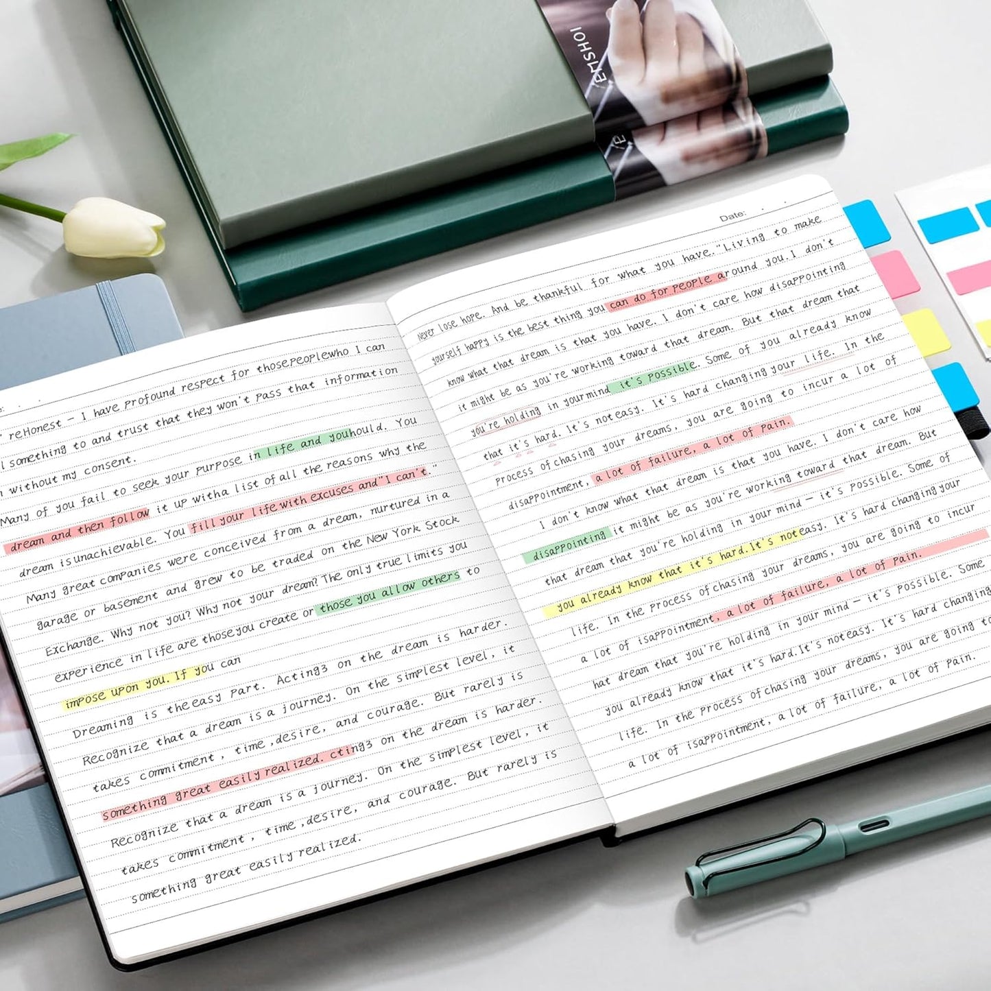 EMSHOI Hardcover Leather Lined Journal - 8.5" x 11" College Ruled Notebook for Women & Men, 192 Pages, 100 GSM Thick Paper, Sticky Notes - Professional A4 Writing Journal for Work, Office, Black