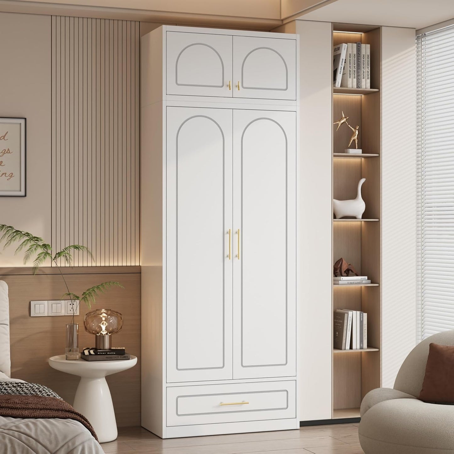 Metal Wall Cabinet, Upper Cabinet for Wardrobe, Small Overhead Storage Cabinet for Bedroom, Living Room, White, 18" D x 32" W x1 5" H - Assembly Required