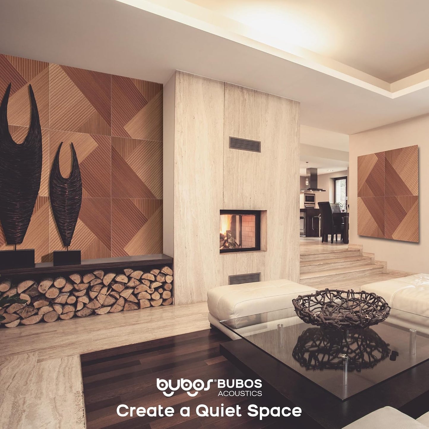 BUBOS Large Acoustic Panels,6 Pack Wood-Pattern Printing Soundproof Wall Panels, Total Size 70.8 x 47.2 Inches Self-Adhesive Decorative Sound Absorbing Panels for Studio, Home,Deep Diamond Weave