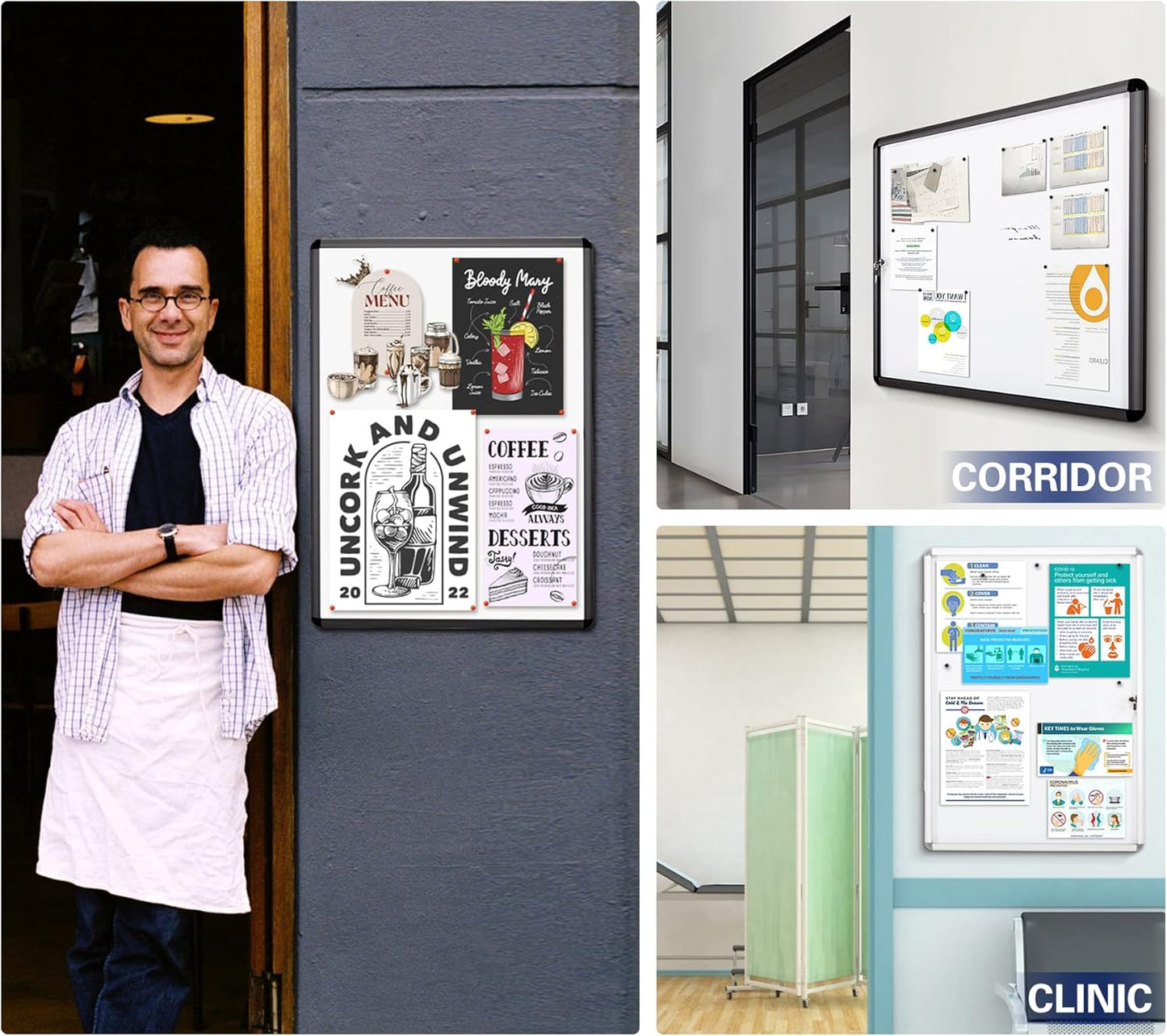 SWANCROWN Lockable Bulletin Boards Black Frame Enclosed Display Case,with Magnets,for School Message Notice 28x26inch(6XA4)