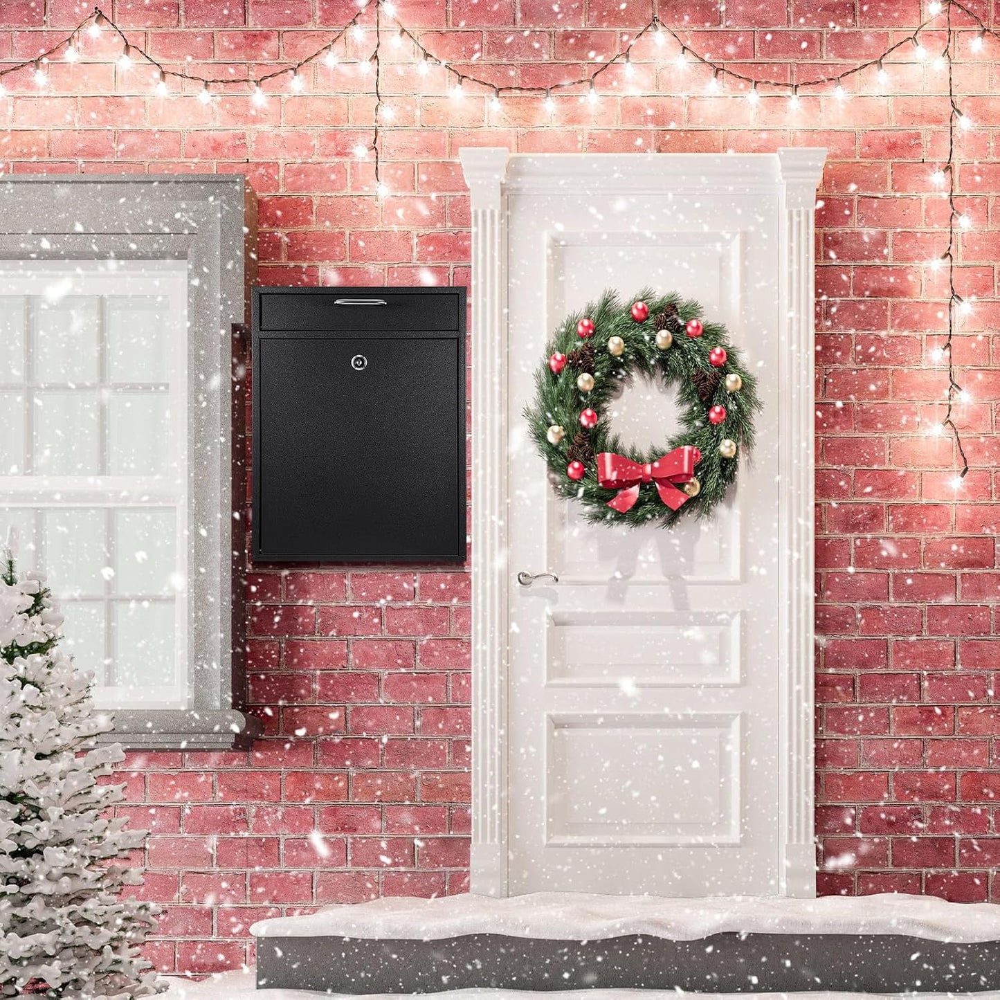 Locking Mailbox with Key for Outdoor 18 x 15 x 7 Inches Large Wall Mount Mail Box with Lock Security Mail Drop Metal Collection Boxes Hanging Secure Postbox(Black)