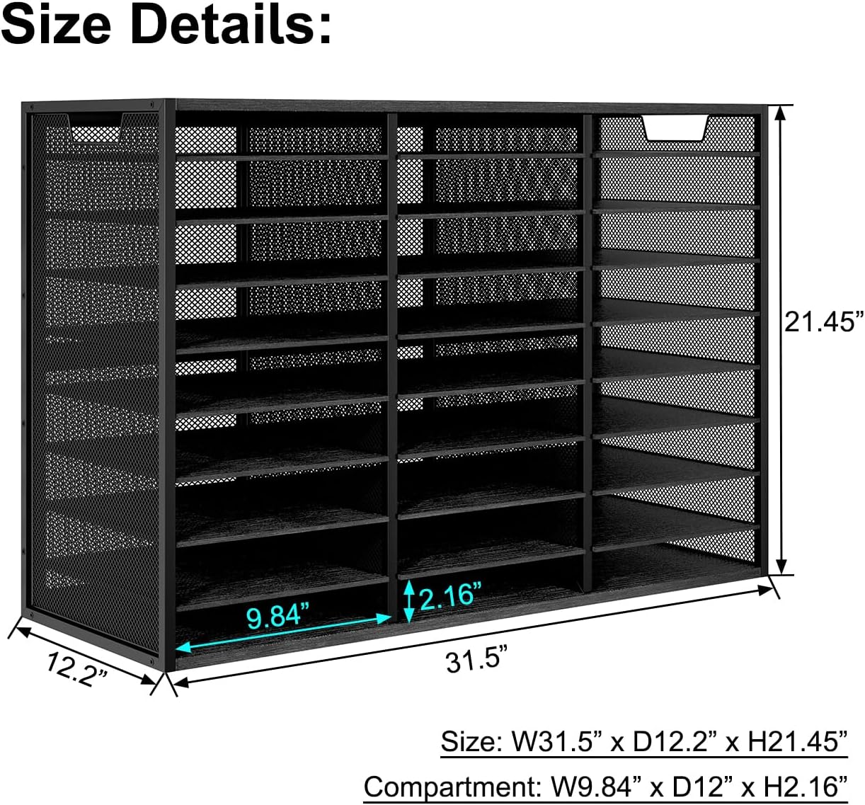 Mail Sorter Adjustable Countertop Heavy Duty Literature Organizer Student Mailbox for Classroom Desktop Bill Paper Holder Rack for Office Home School, 27 Compartments, Black