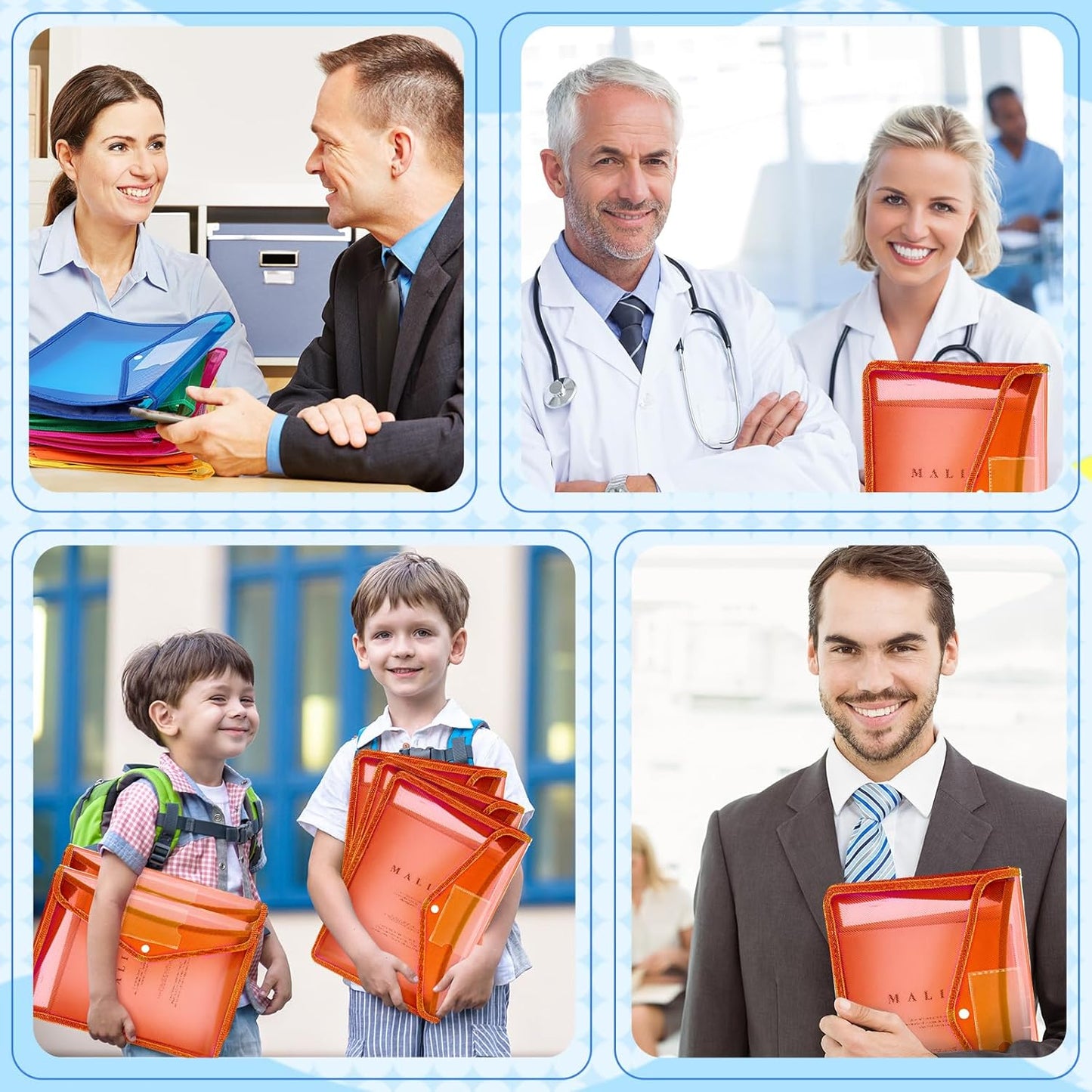 4 Pack A4 Expanding Plastic File Folders Waterproof Document Organizer with Snap Button Multiple Pockets, Office Home Office Storage (Orange)