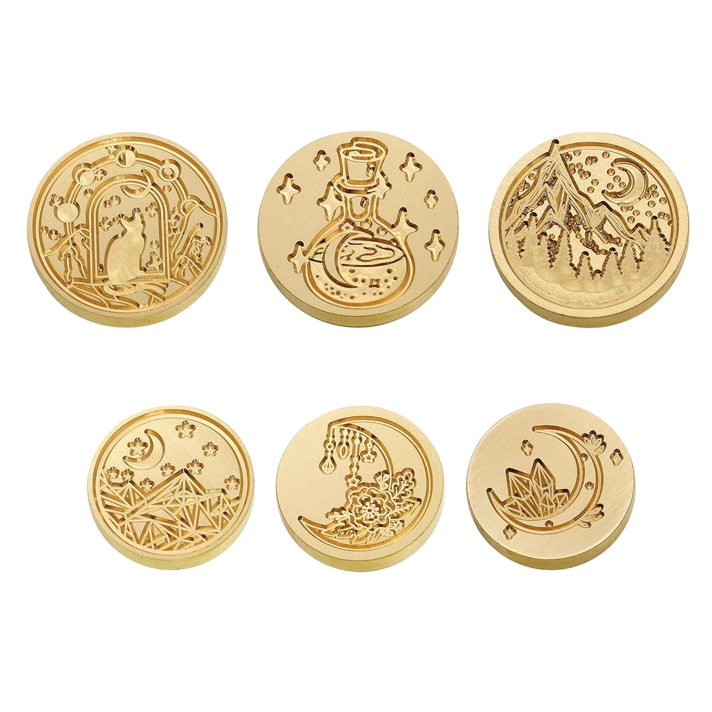 SWANGSA Wax Seal Stamp Set, Vintage 6 Pieces Moon Series Sealing Stamp Heads and 1 Wooden Handle Wax Seal Kit
