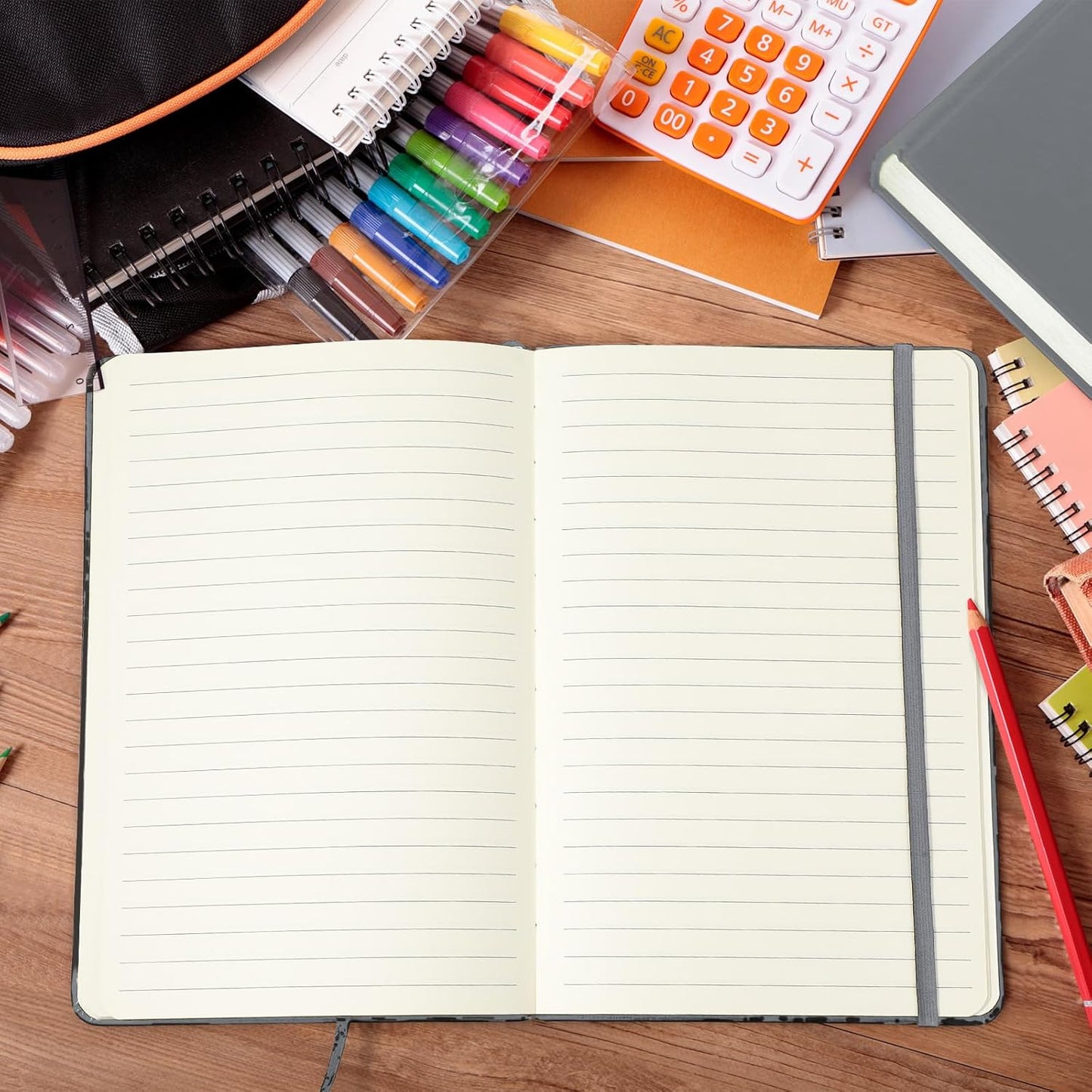 Honoson 20 Pack Lined Journal Notebooks A5 Hardcover Executive Notebook 5.5" x 8.3" PU Leather Wide Ruled Journals Bulk with Elastic Band for Home Business Office School Supplies(Gray)