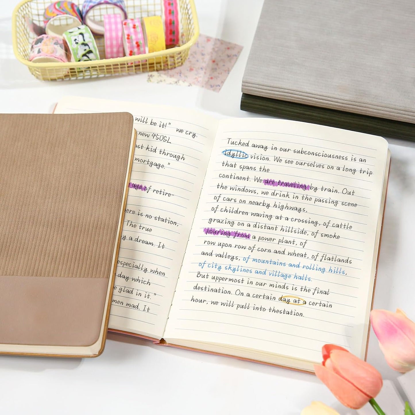 Lined Journal Notebook for Work College Ruled Note Book 5.79"x8.27" A5 PU Leather Daily Journaling 216 Pages for Women Men Writing Home School Supplies Business (A5 Lined 216pages, 01-Khaki)