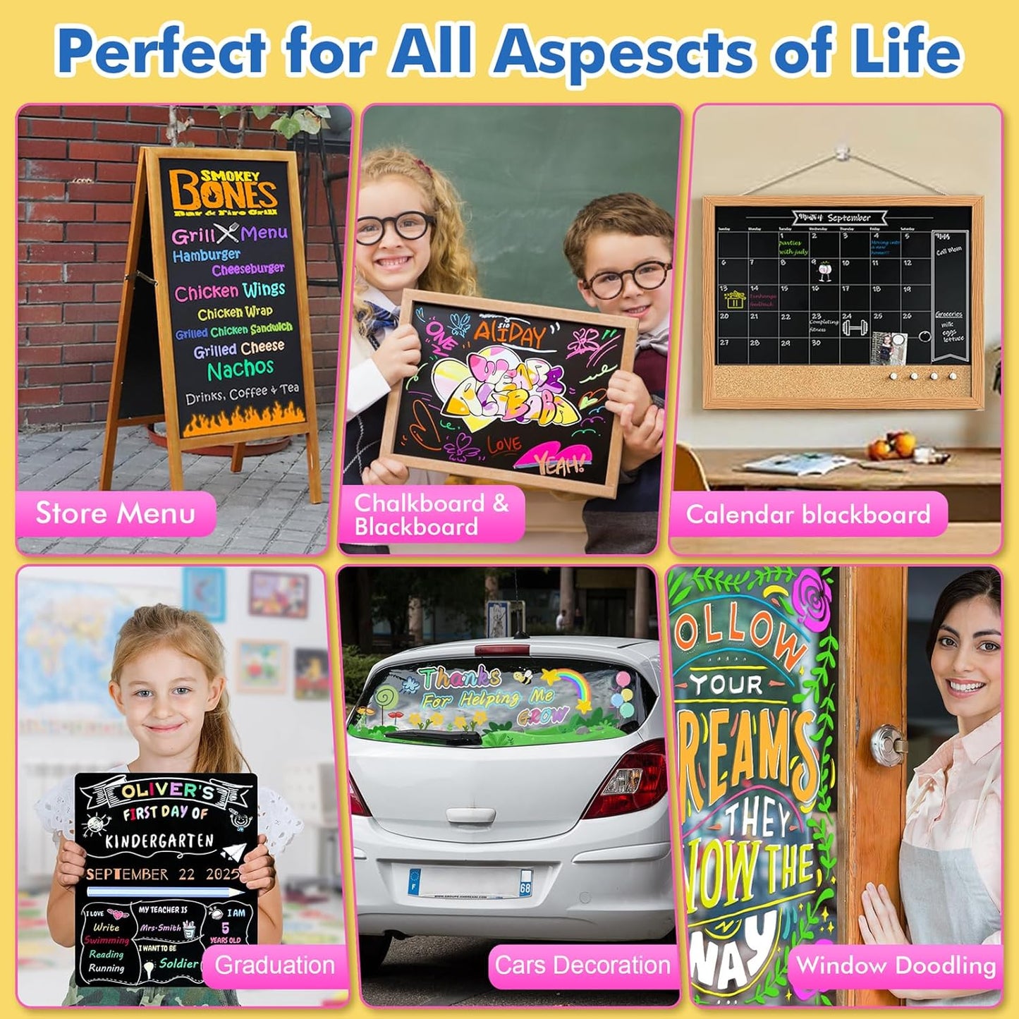 GOTIDEAL Liquid Chalk Markers Erasable,Window Chalk Markers for blackboard Washable,Non-toxic Chalk Pens for Calendar,Chalkboard,Glass,Cars with Reversible Tips(48 Colors,6mm)