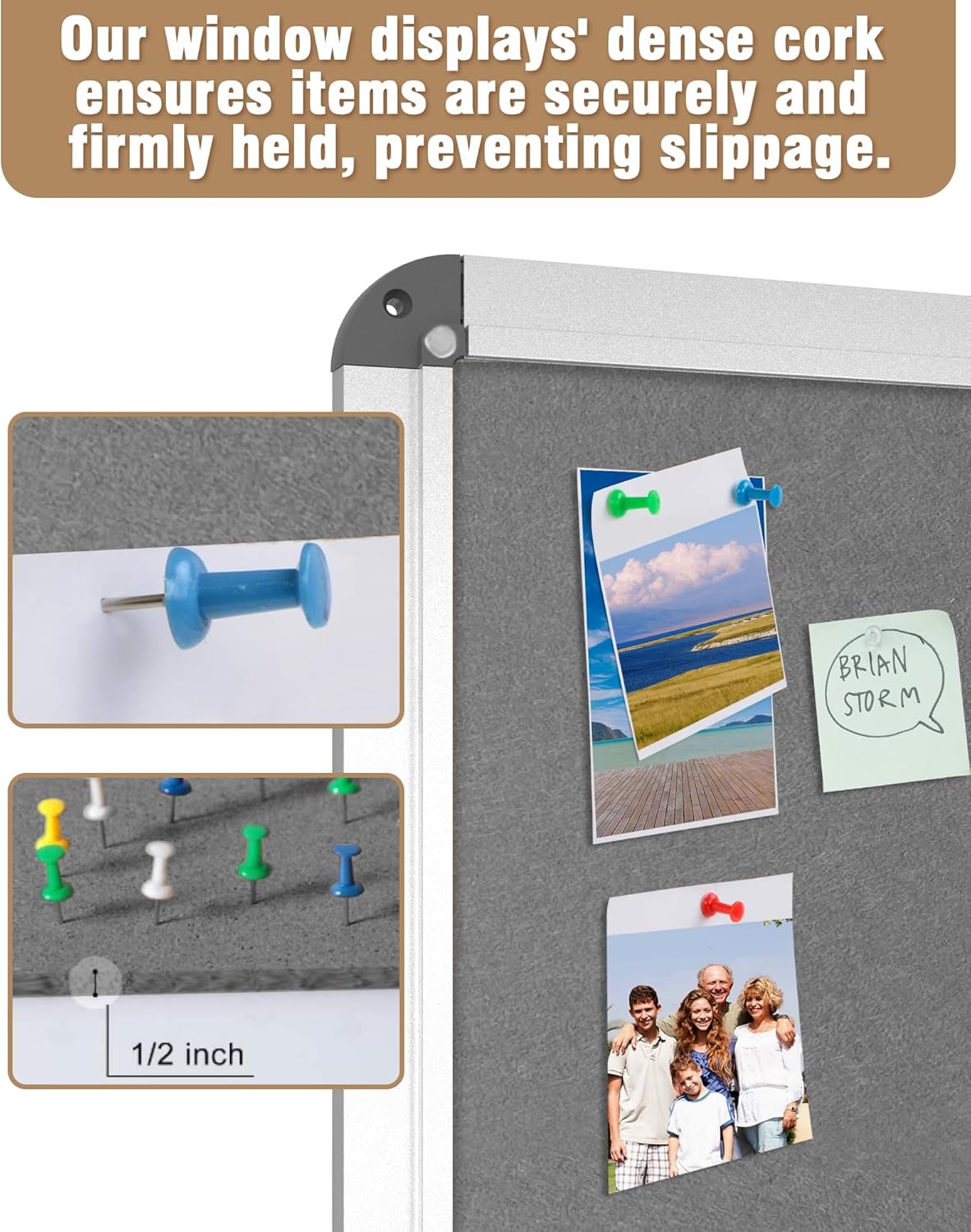 38"x38" Enclosed Bulletin Board, Lockable Weather-Resistant Aluminum Cork Noticeboard for School & Office, Silver Frame w/Grey Flet