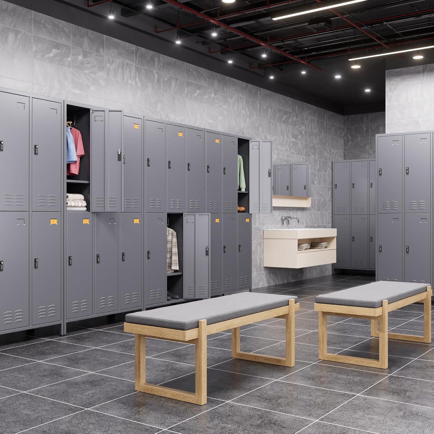 6 Doors Metal Locker for Employees with Combination Locks,Metal Lockers with Business Card Holder and 18 Hooks for School Garage Office Gym Home,Assembly Required,Dark Grey