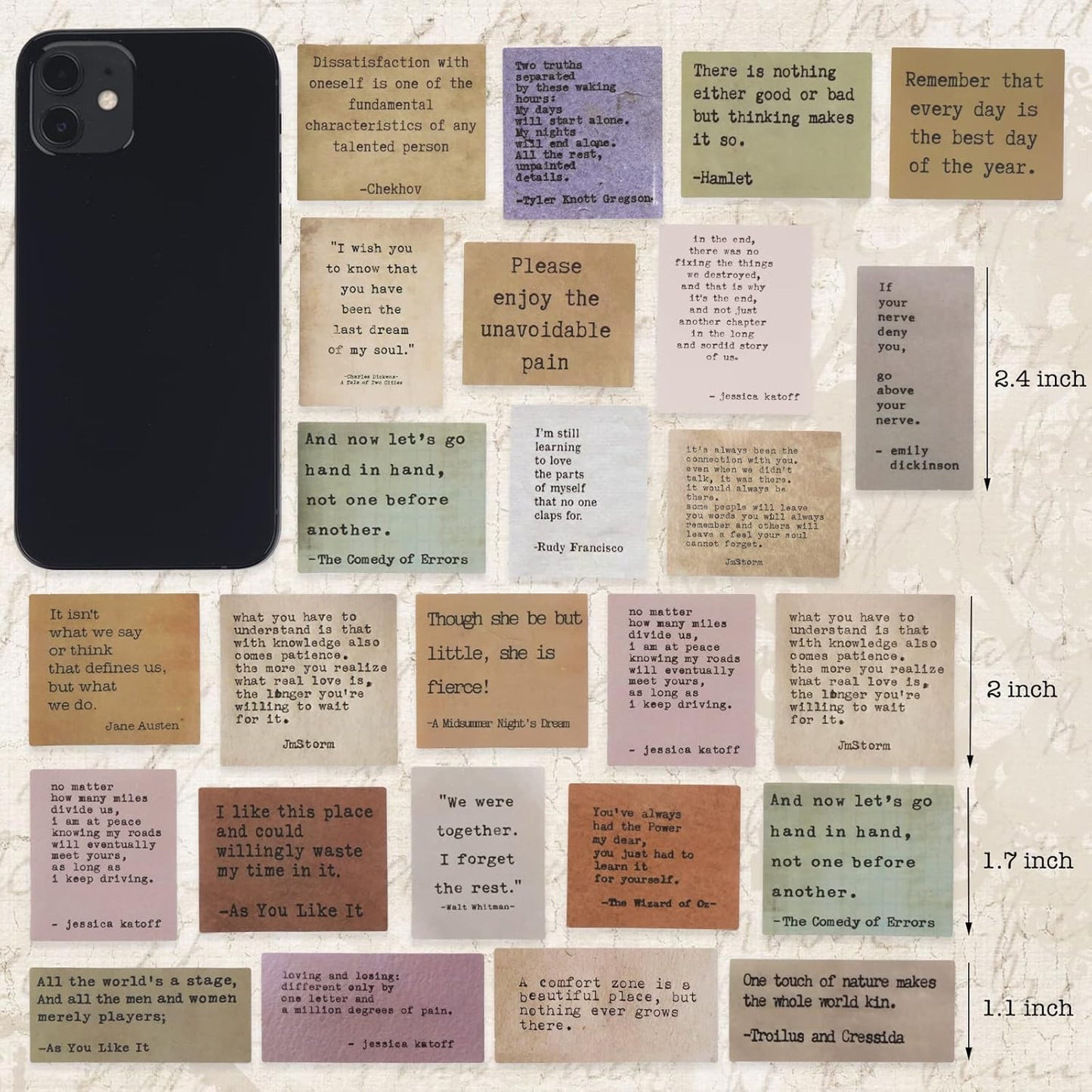 LakoArt 180 Pieces Retro Typewriter Style Motivational Quotes Stickers (3 Pcs. Each), Inspirational Vintage Journaling Stickers, Famous Words Scrapbook Sticker for Planner Bullet Junk Journal Laptops