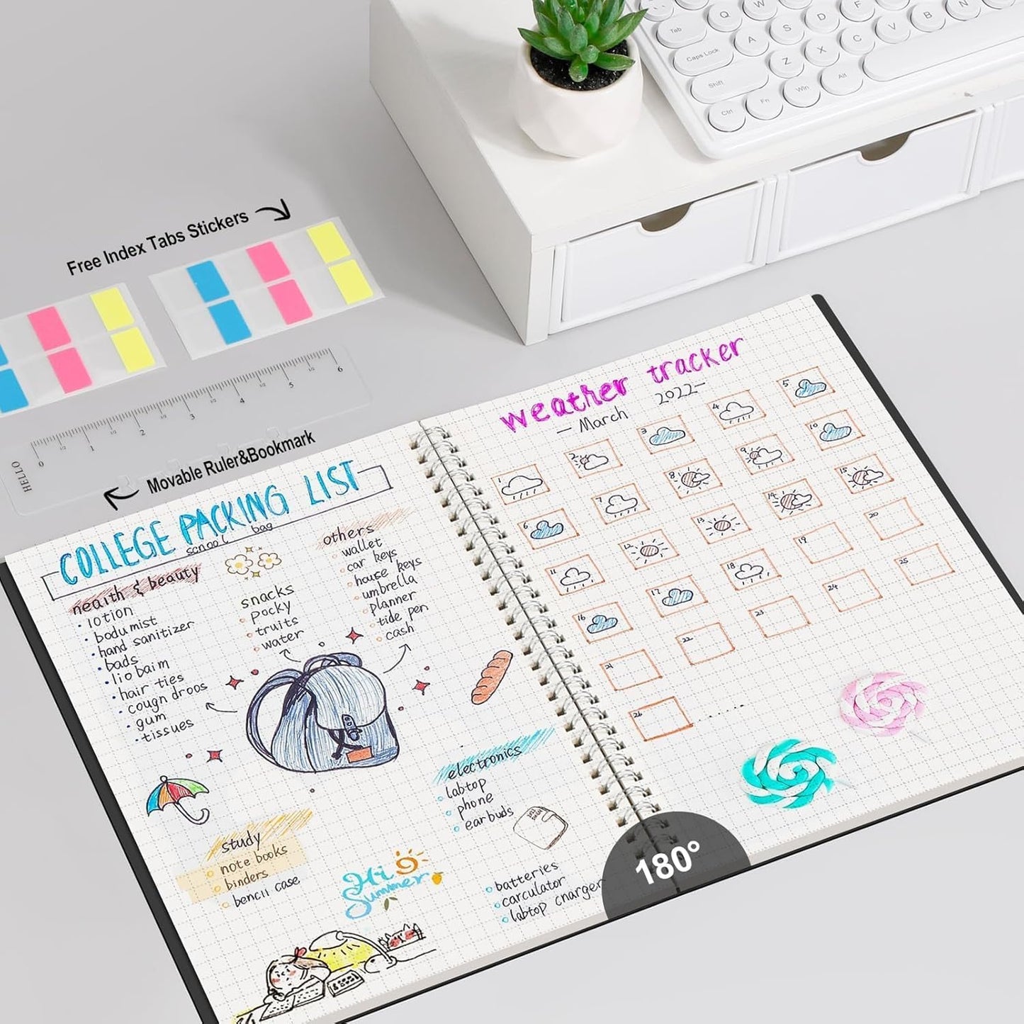 AHGXG Graph Paper Notebook - Spiral Notebook Journal 7.6" x 10", B5 Large Graph Notebook, 140 Pages, 100 gsm Thick Grid Paper, Waterproof Plastic Cover, for School Writing Engineering, Black