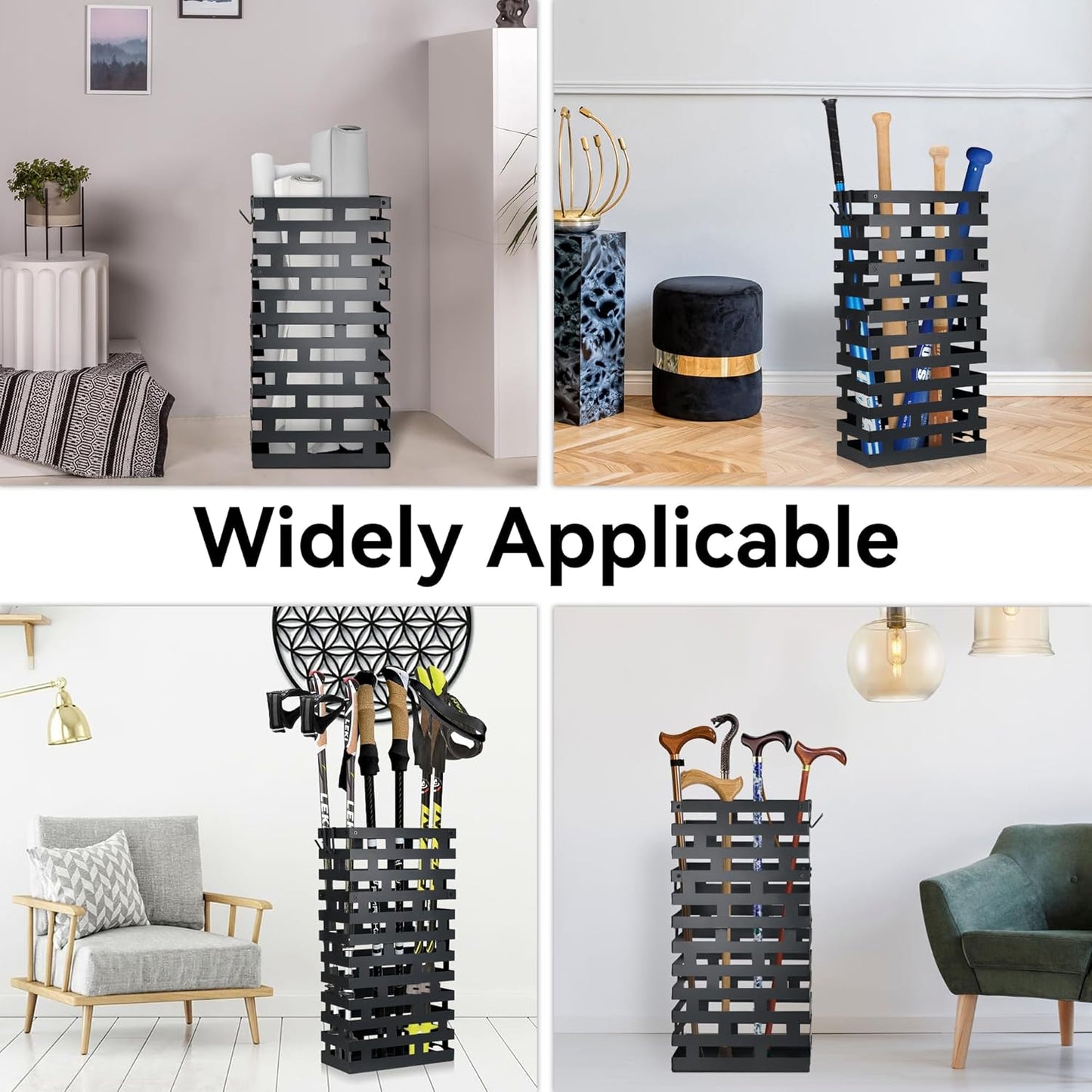 23 Inch Umbrella Holder for Indoor Entryway, Large Metal Umbrella Stand with Removable Water Tray and Hooks, Umbrella Rack Storage for Home, Office, Hotel