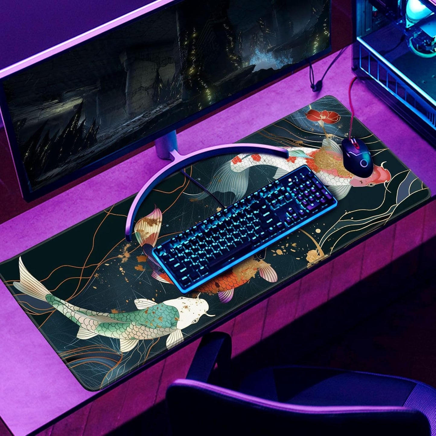 Japanese Koi Fish Gaming Mouse Pad Desk Mat Kawaii Mousepad Mouse Pad, Extra Large Deskmat Cut Laptop Mouse Pads Decor-Colorful Leaves