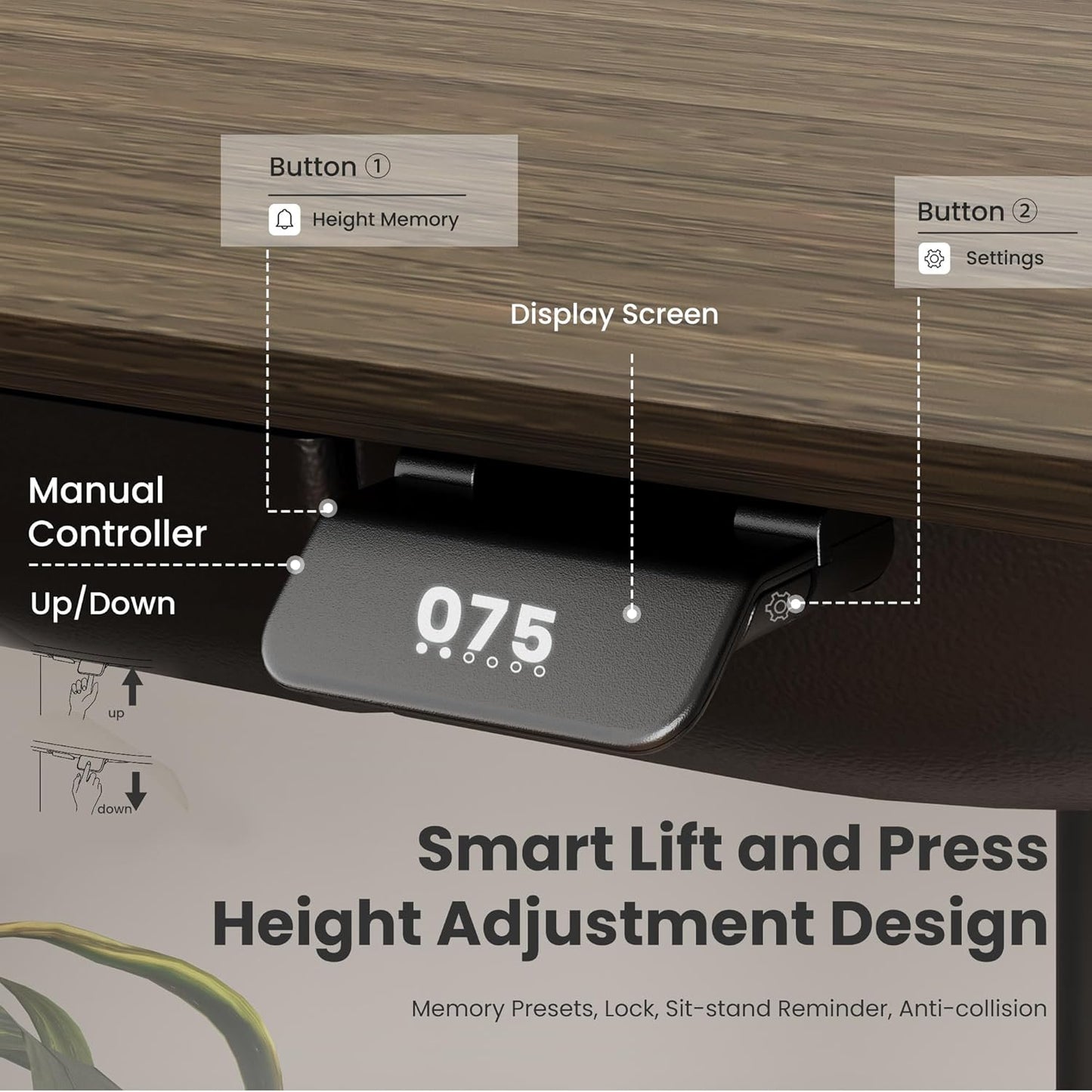 COLAMY Electric Standing Desk, Whole-Piece Gaming Desk with Dual Motors, Ergonomic Footrest, Drawers for Storage, Adjustable Height Sit-Stand Desk for Home Office (Veneer Desktop, Walnut + Black)