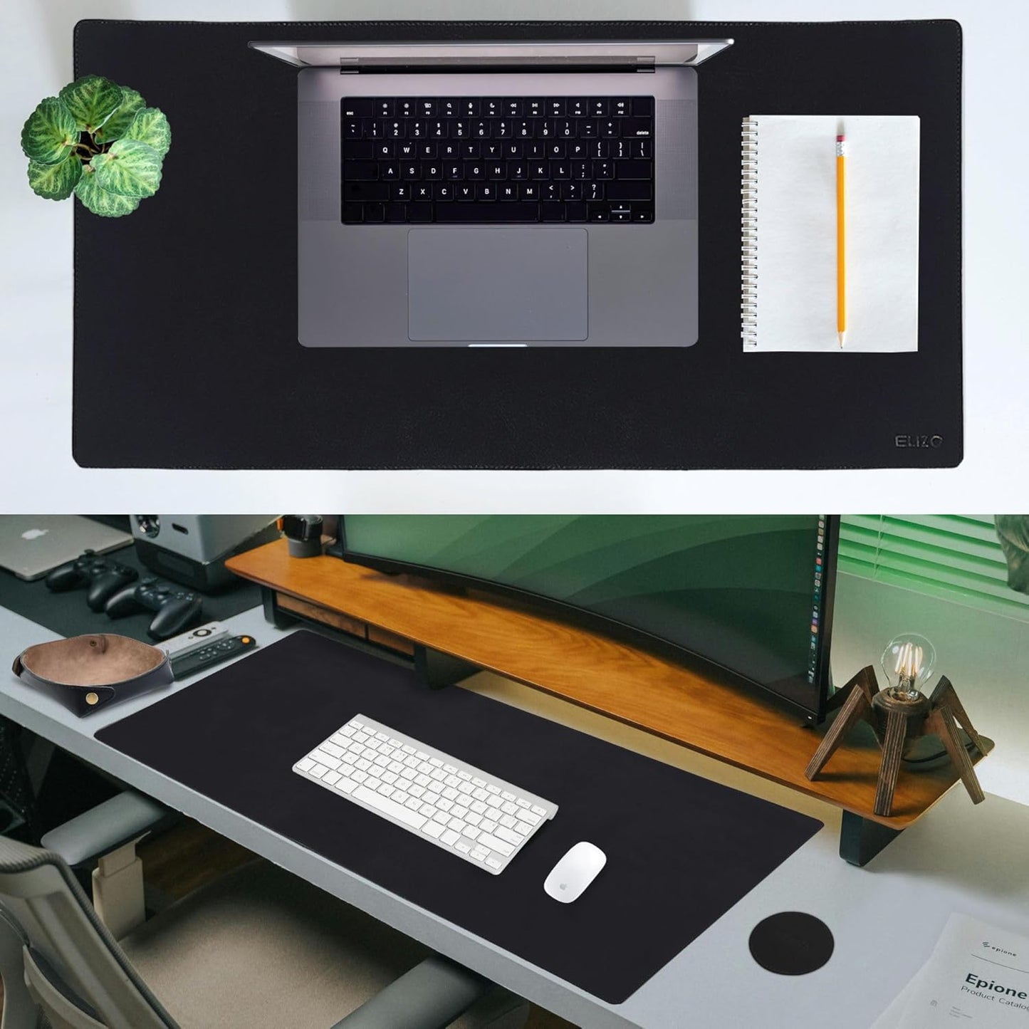 Elizo Leather Desk Mat Desk Pad Blotter Set - Real Full-Grain Leather (32x16) 2-Layer Genuine Desk Cover Protector & Large Mouse Pad | Computer Keyboard Desk Accessories for Office & Home