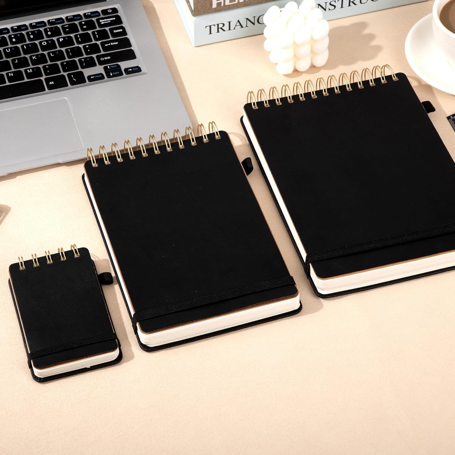 Yoment Top Spiral Notebook Leather Steno Pads 240 Pages Spiral Notepad for Work 5x7 Top Bound Steno Notebook, 100 GSM Thick Paper, Left Handed Notebooks for Office College School, Black