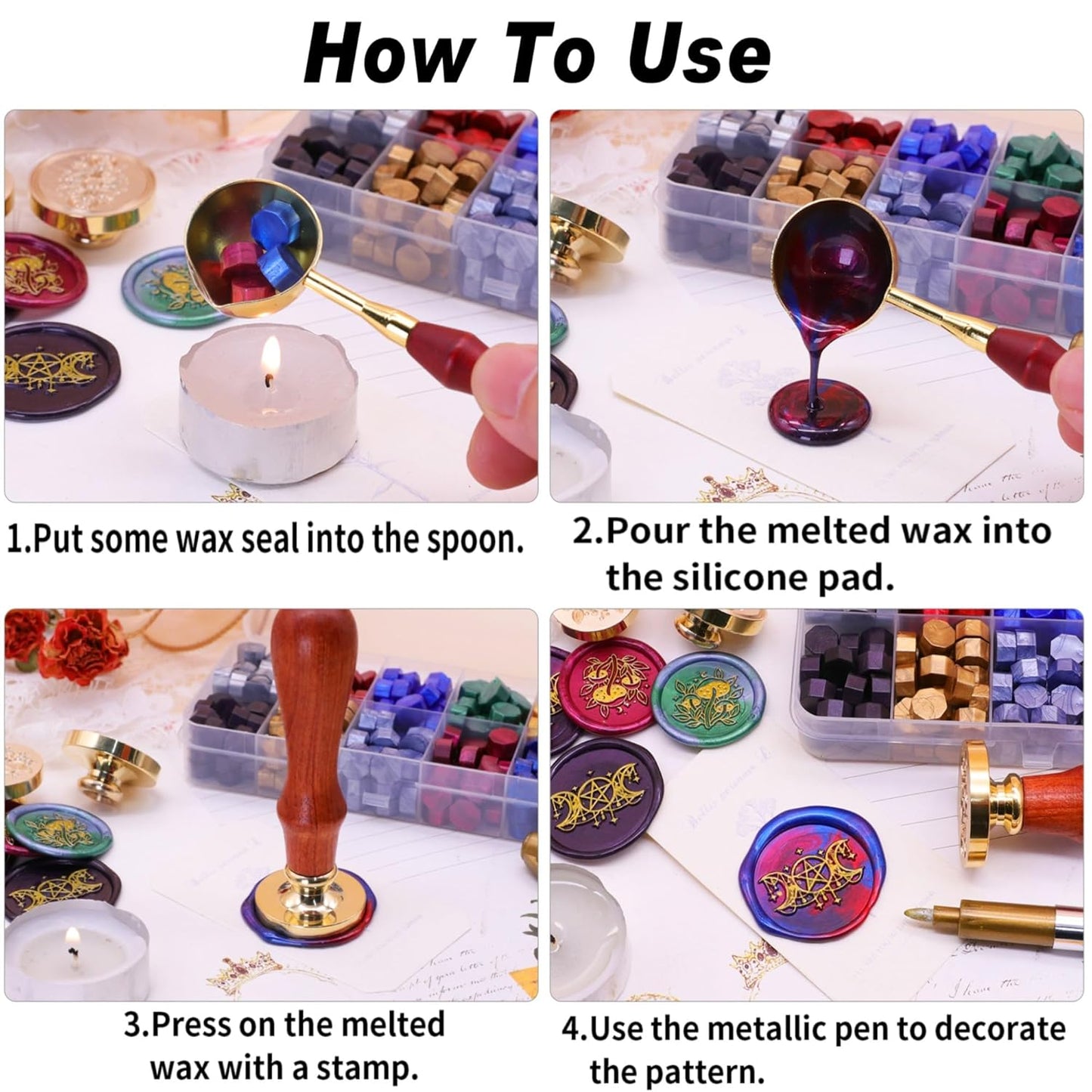 SWANGSA 3D Heart Seal Stamp Kit With 200pcs Wax Beads, Great for Embellishment of Invitations, Wine Packages, Gift Ideas