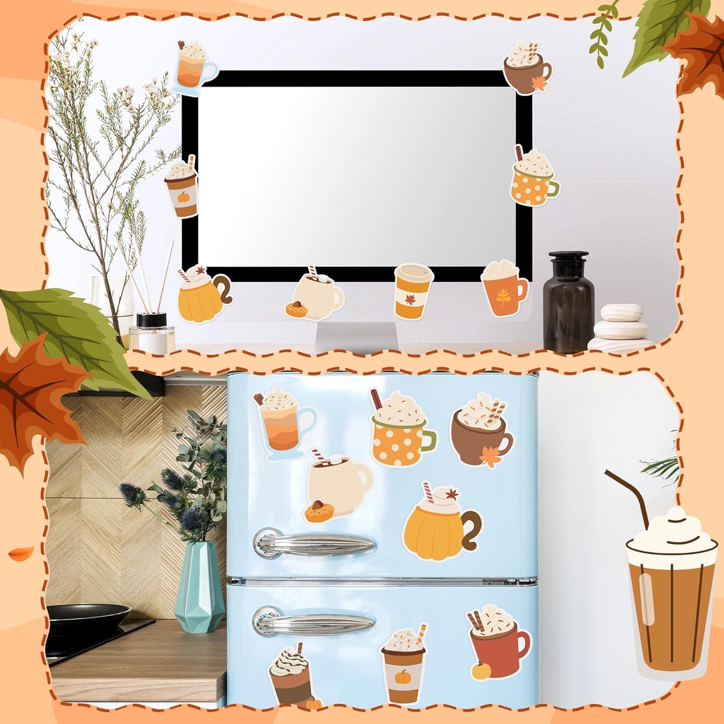 Xqumoi 30 Pack Fall Coffee Cup Sticky Notes - Autumn Maple Leaf Pumpkin Self Sticky Writing Memo Pads for Latte Lover Office School Class Student Kids Gift Thanksgiving Party Favors Goodies Bag Filler