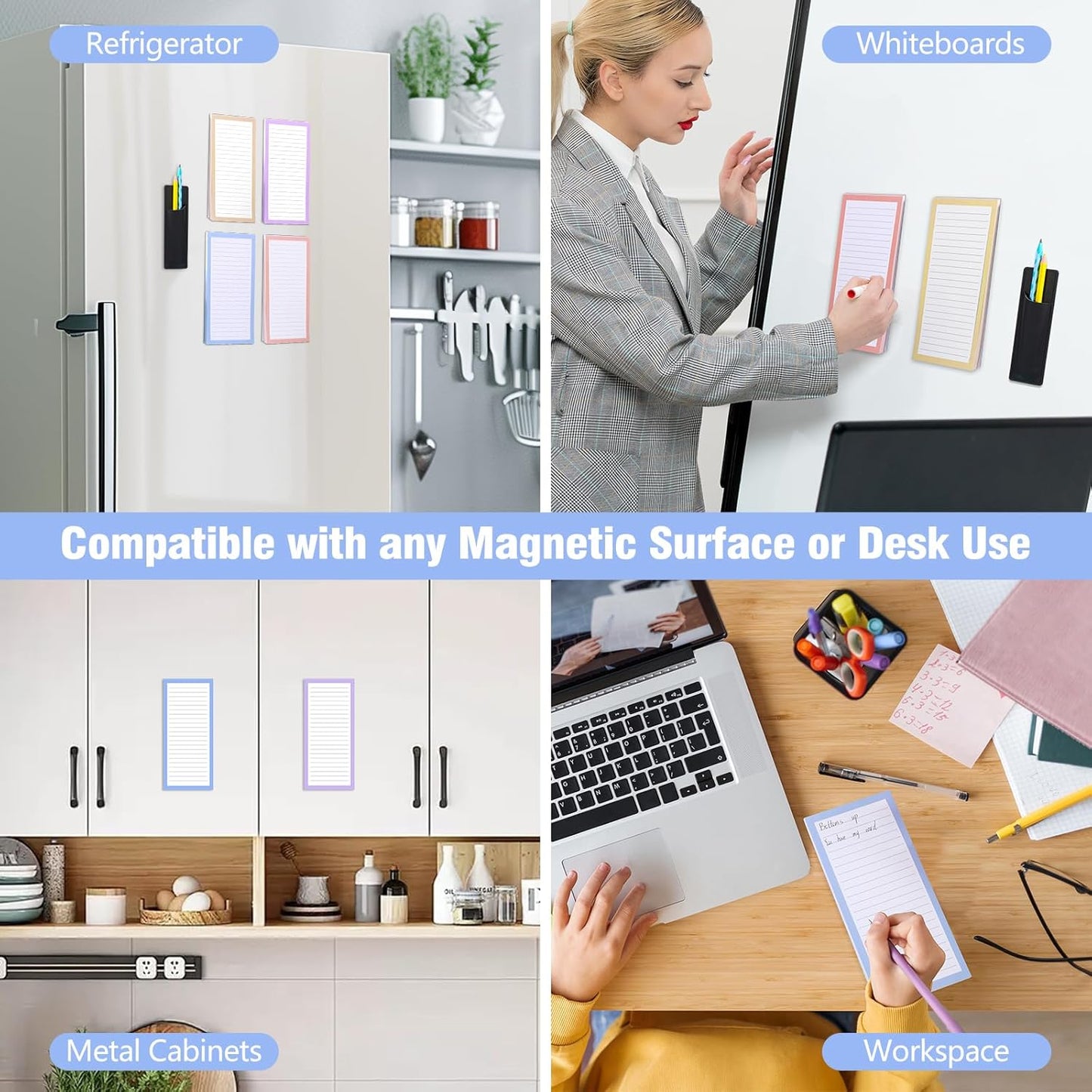 4 Pack Magnetic Note Pad for Fridge with Pen Holder, Totally 200 Sheets Magnetic To Do List, Grocery List, Shopping List, Memo Pads for Refrigerator(Light Color)