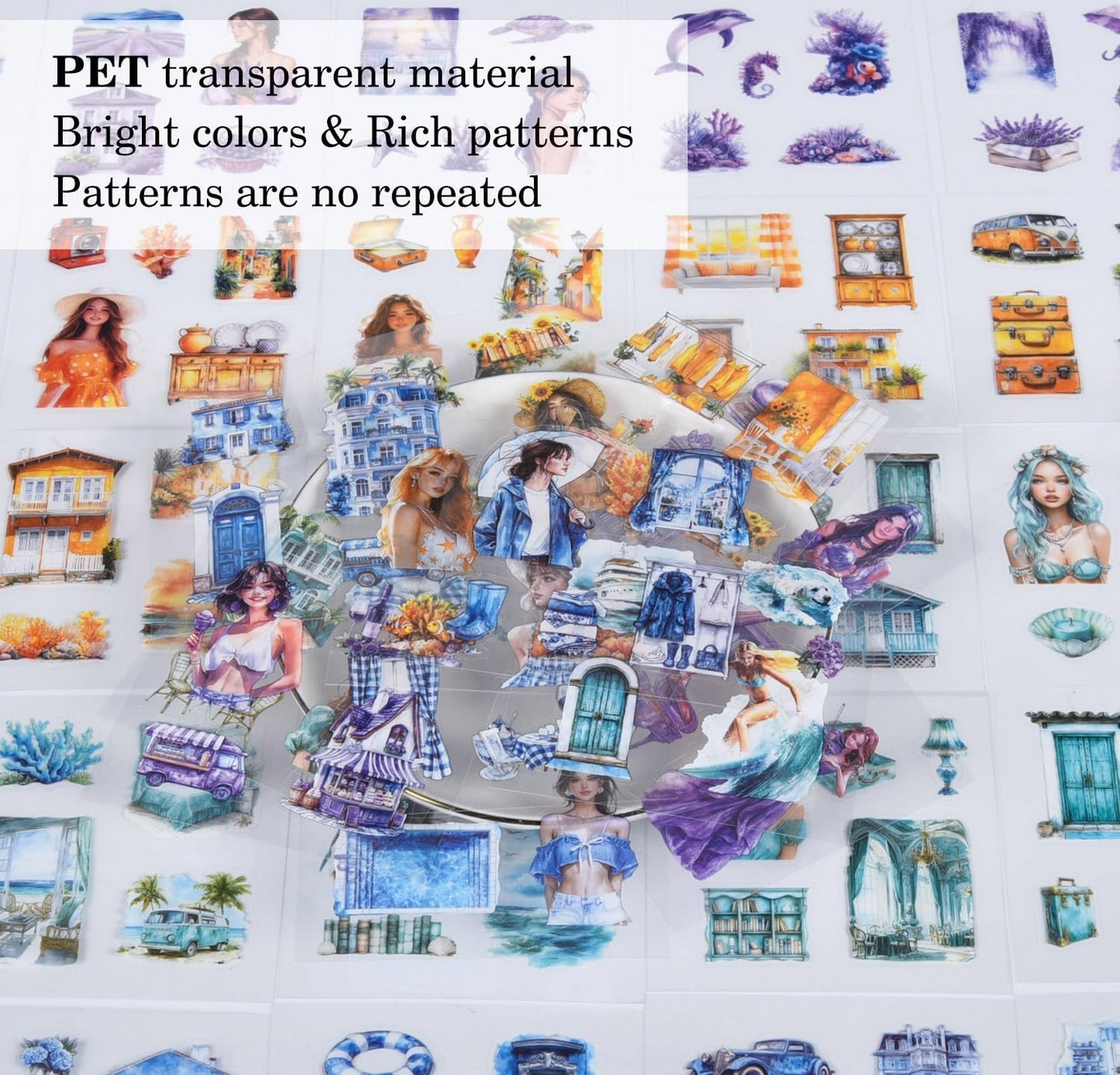 Vintage Decorative Girls Journaling Stickers, 100 Sheets Transparent PET People Floral Stickers for Scrapbook Diary Planner DIY Craft Junk Journal Bullet Album Laptop Phone Case Gift Box