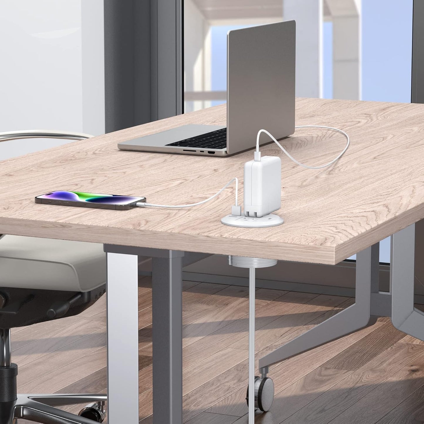 3 inch Desktop Power Grommet USB C,20W Fast Charging Station,Furniture Recessed Power Strip,2 Outlets,3 USB Ports,Flush-Mount for Desktop, Workspace Essential Desk Outlet,2 Pack (White)