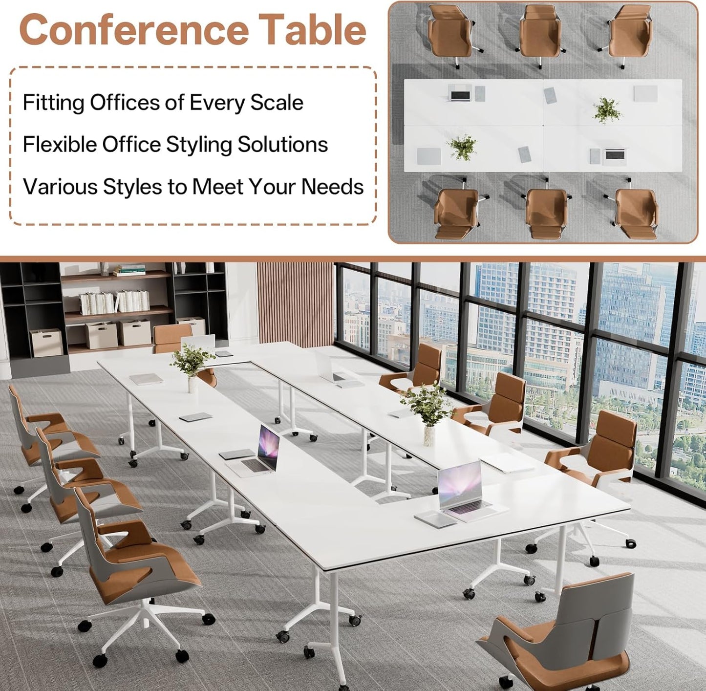 Conference Table, Folding Conference Tables for 2-20 People, Modern Conference Room Table with Wheels, Super Sturdy Large Rectangle Mobile Meeting Seminar Tables for Office (8PCS 70.8in)
