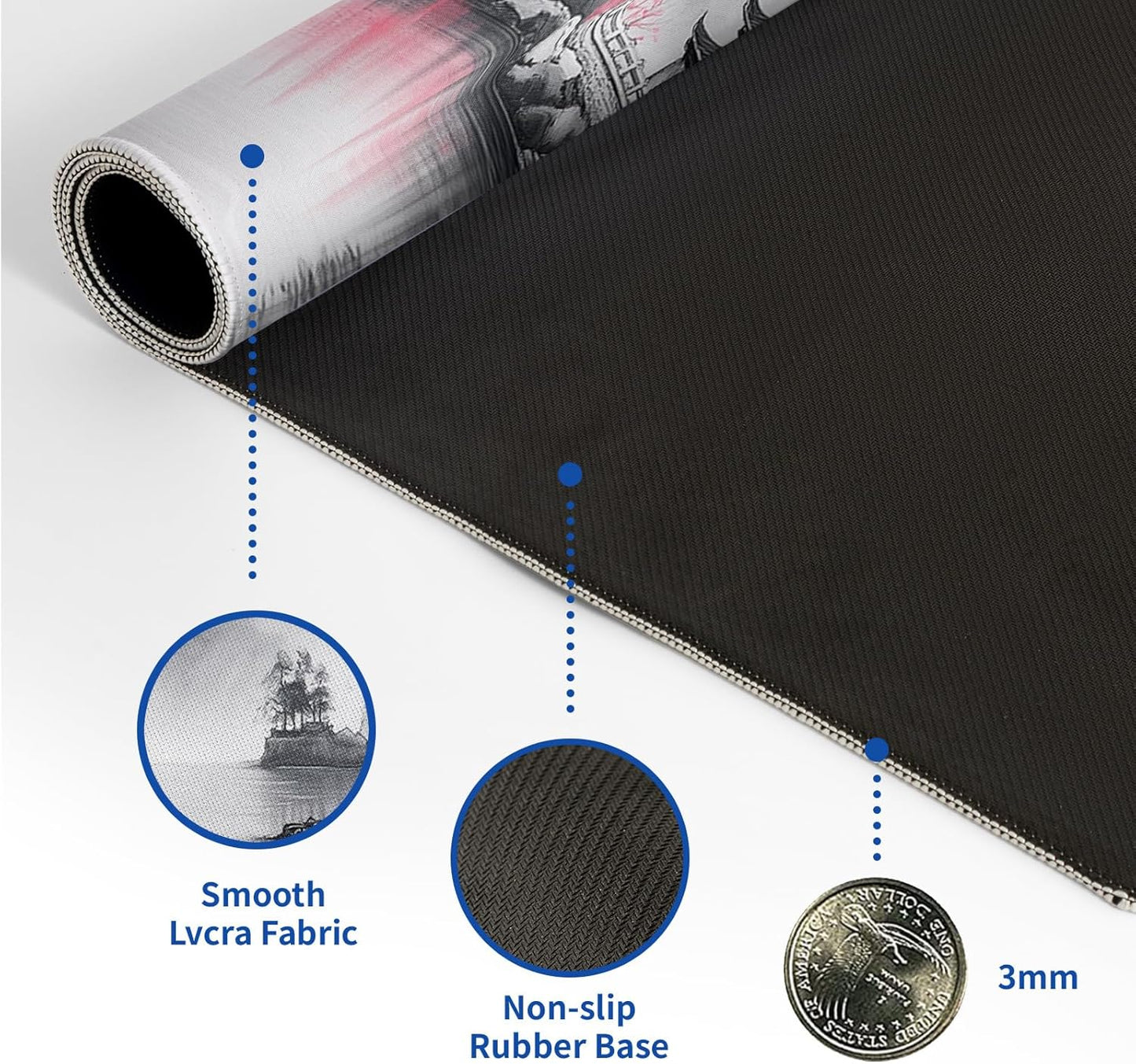 Retro Cherry Blossom Mouse Pad Abstract Big Mouse Pad 31.5x11.8 Inch Retro Texture Non-Slip Rubber Base Large Mousepad Stitched Edges Keyboard Mouse Mat Desk Pad for Office and Home